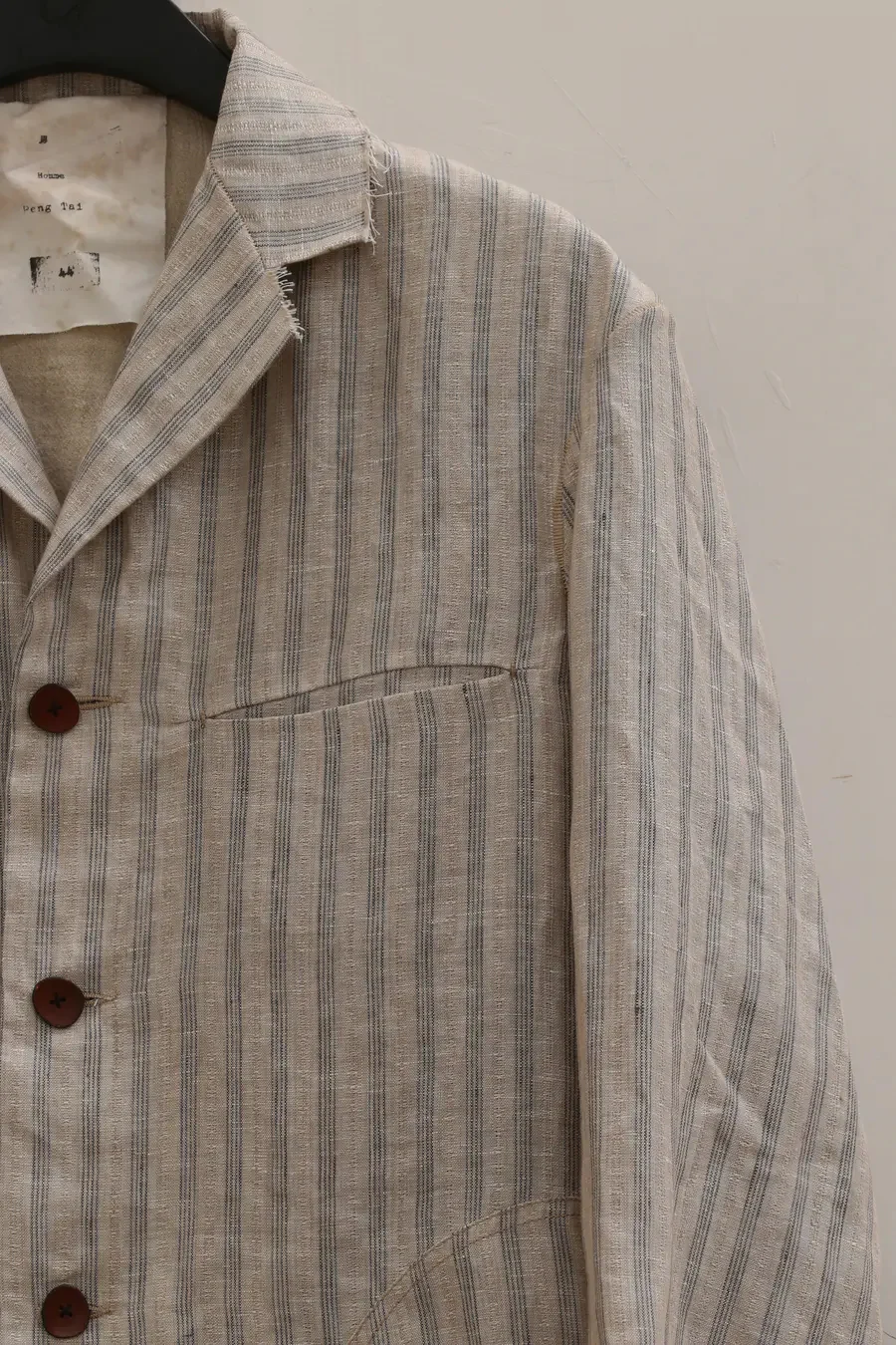 pengtai M21023 linen medicine dyed pinstripe long jacket - Image 3
