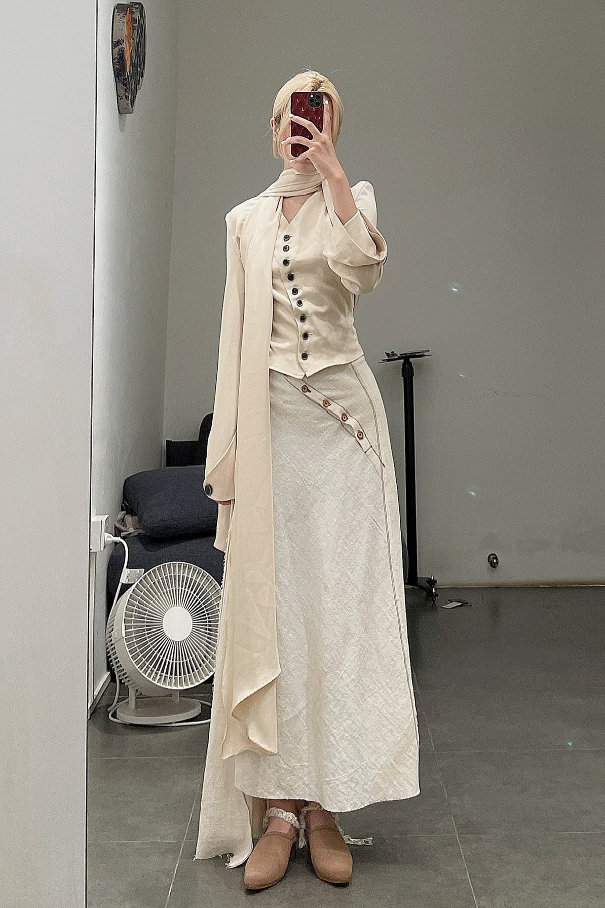 pengtai Satin Two-Way Scarf Shirt PTW22A07-1 Almond - Image 19
