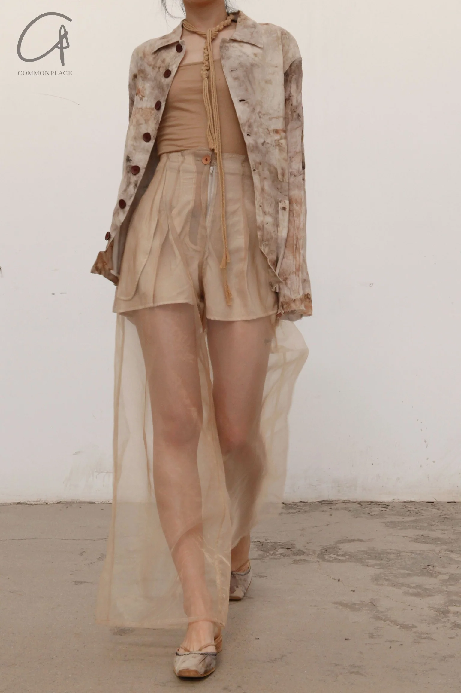 pengtai sheer pants PTS22D06-1 Cream PTS22D06