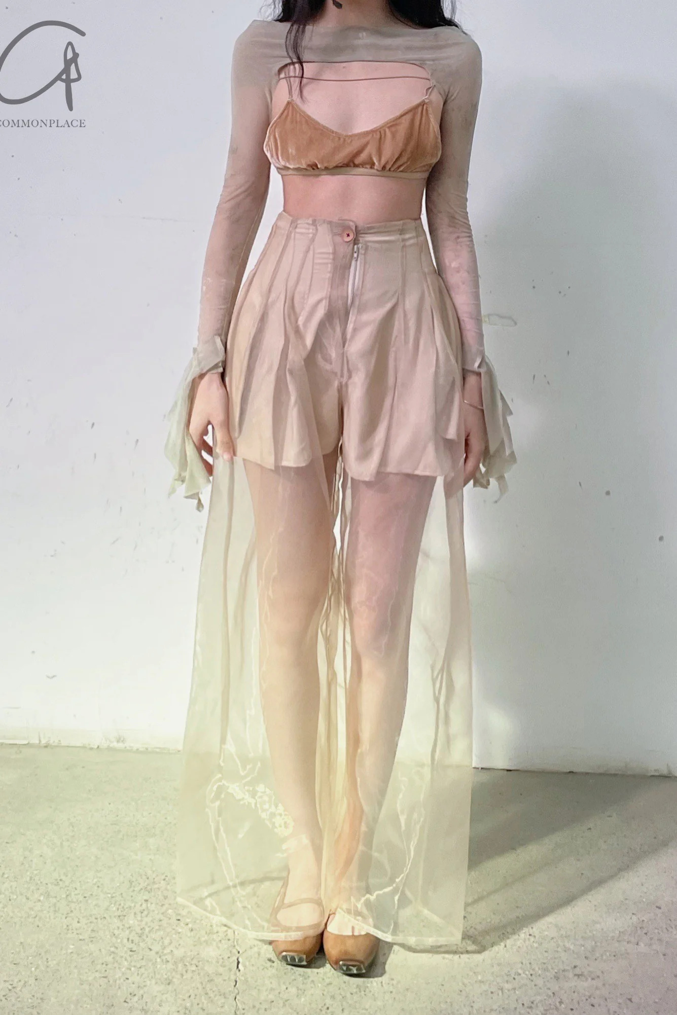 pengtai sheer pants PTS22D06-1 Cream PTS22D06 - Image 12