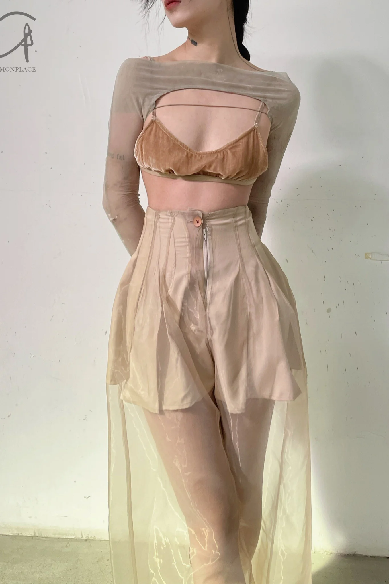 pengtai sheer pants PTS22D06-1 Cream PTS22D06 - Image 14