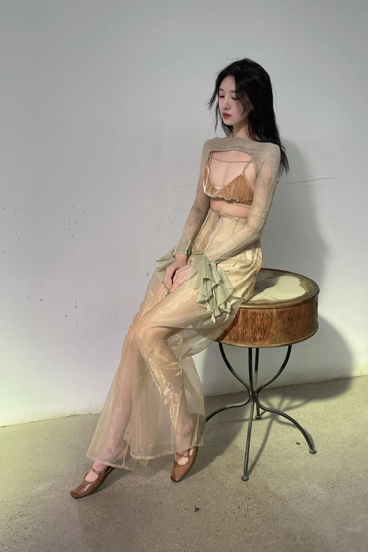 pengtai sheer pants PTS22D06-1 Cream PTS22D06 - Image 24