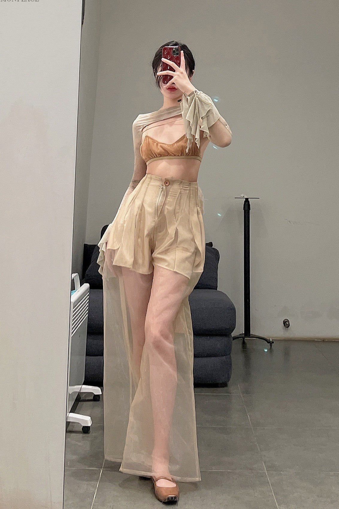 pengtai sheer pants PTS22D06-1 Cream PTS22D06 - Image 29
