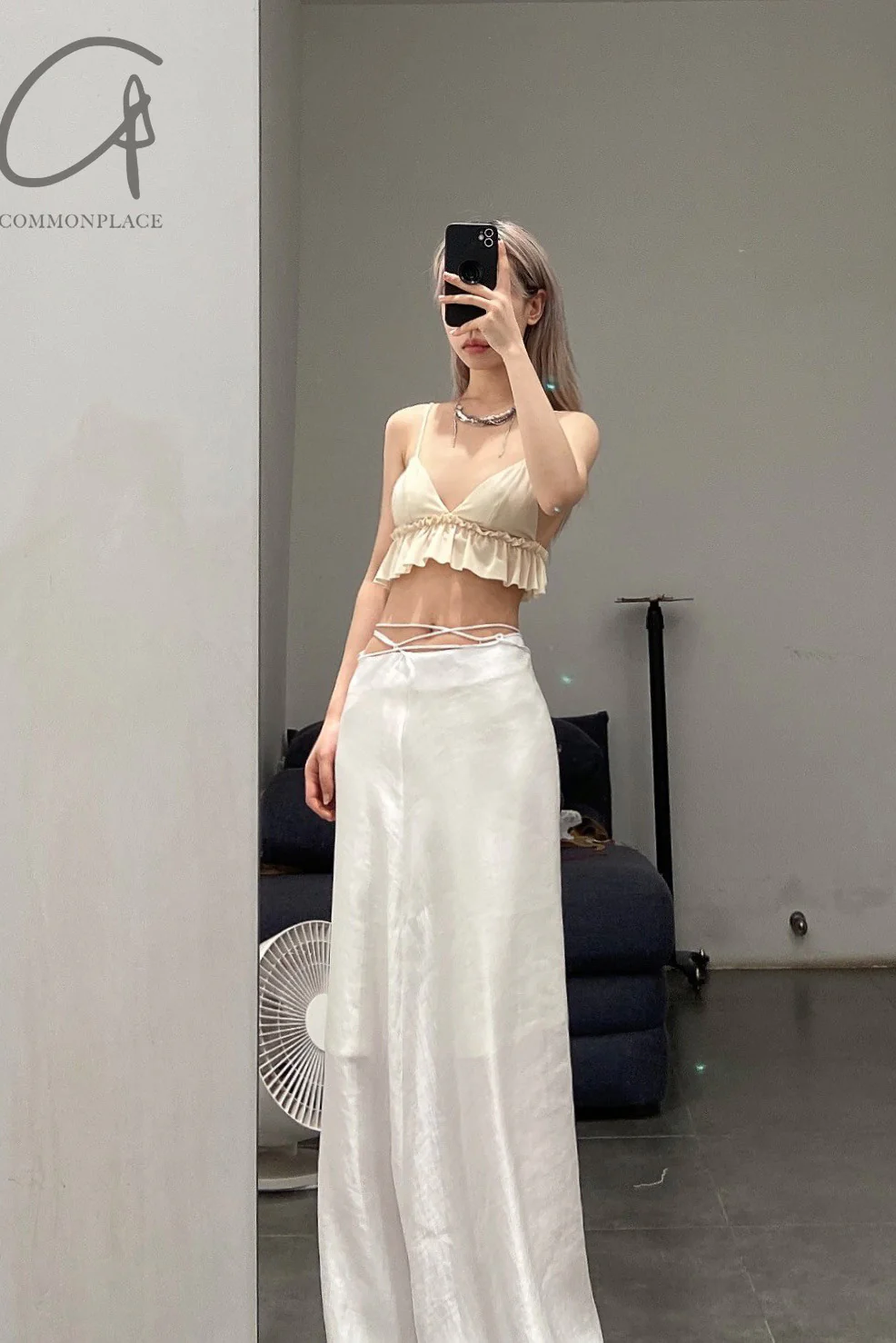pengtai silk A-line skirt PTW22B02-1 beige - Image 10