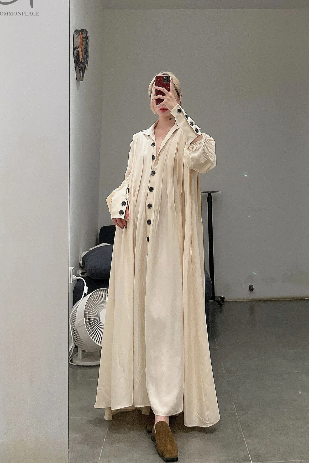 pengtai silk pleated maxi dress PTW22C09-1 almond - Image 18