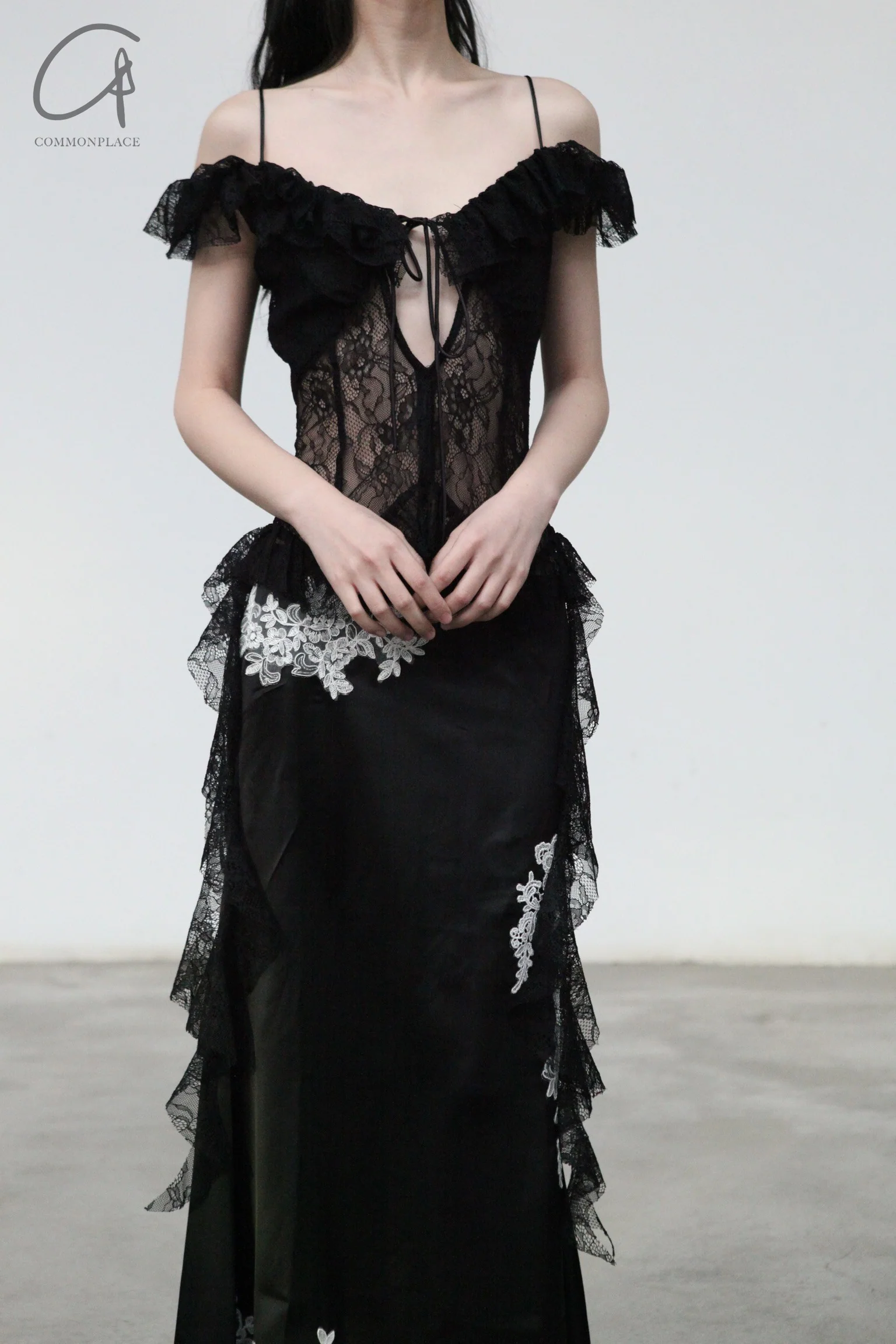 peng tai 24 spring and summer lace-up pleated top series PT-PTS24A03-2-HEI black - Image 3