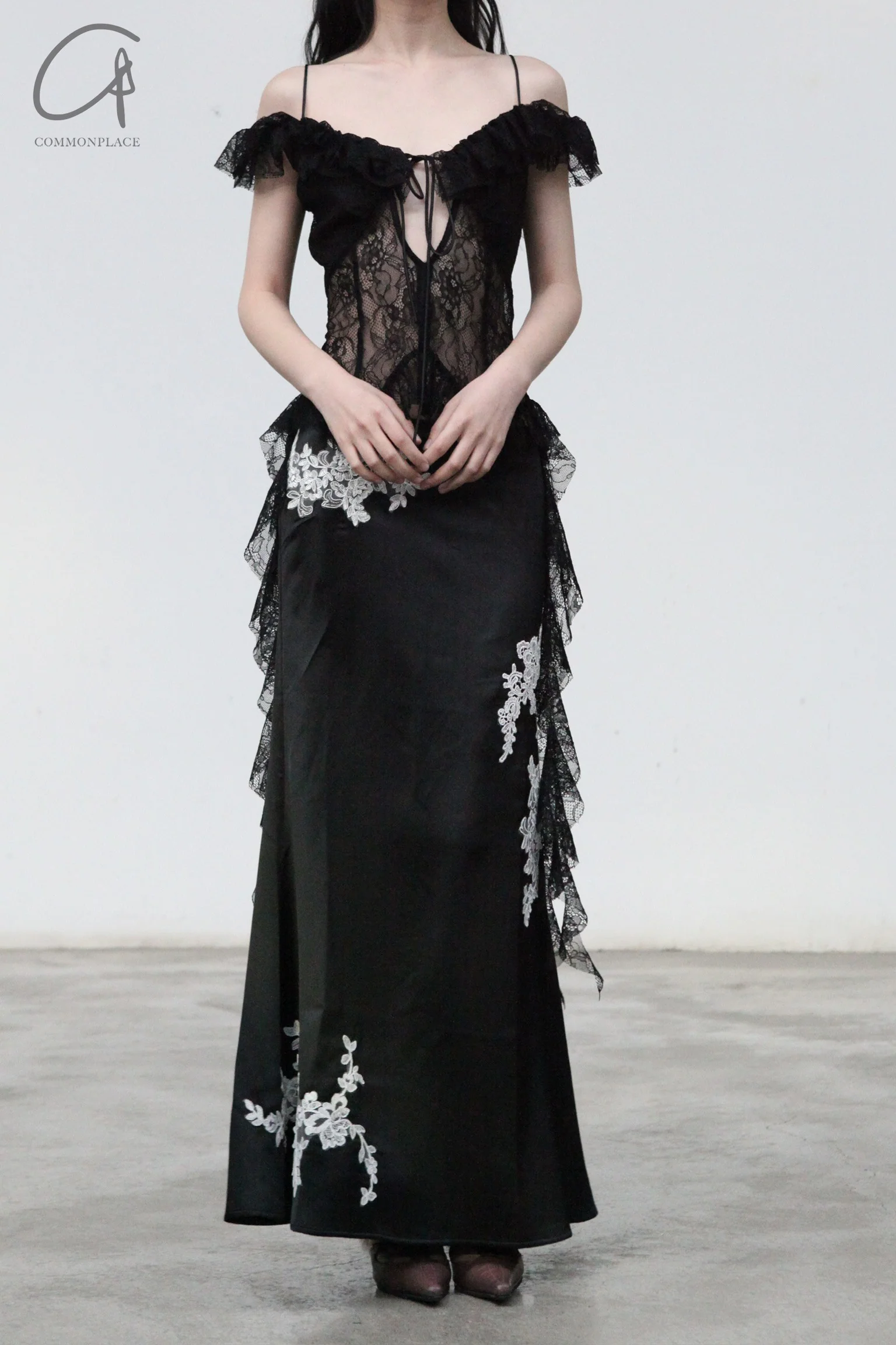 peng tai 24 spring and summer lace-up pleated top series PT-PTS24A03-2-HEI black - Image 4