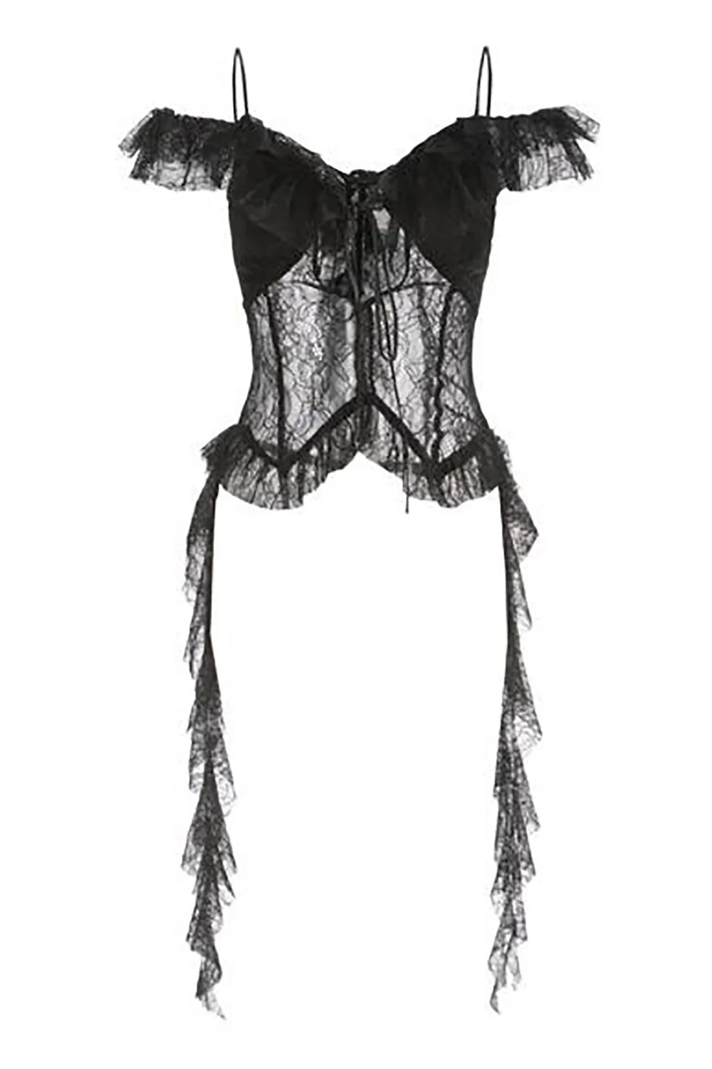 peng tai 24 spring and summer lace-up pleated top series PT-PTS24A03-2-HEI black - Image 6