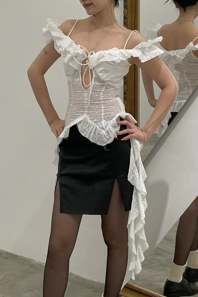 pengtai strappy pleated top PTS24A03-3 white (PTS24A03) - Image 9