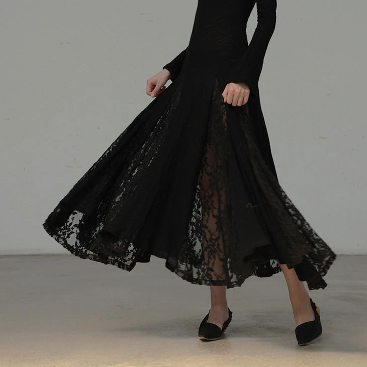 pengtai tight-fitting low-neck wool lace dress F017 - Image 3