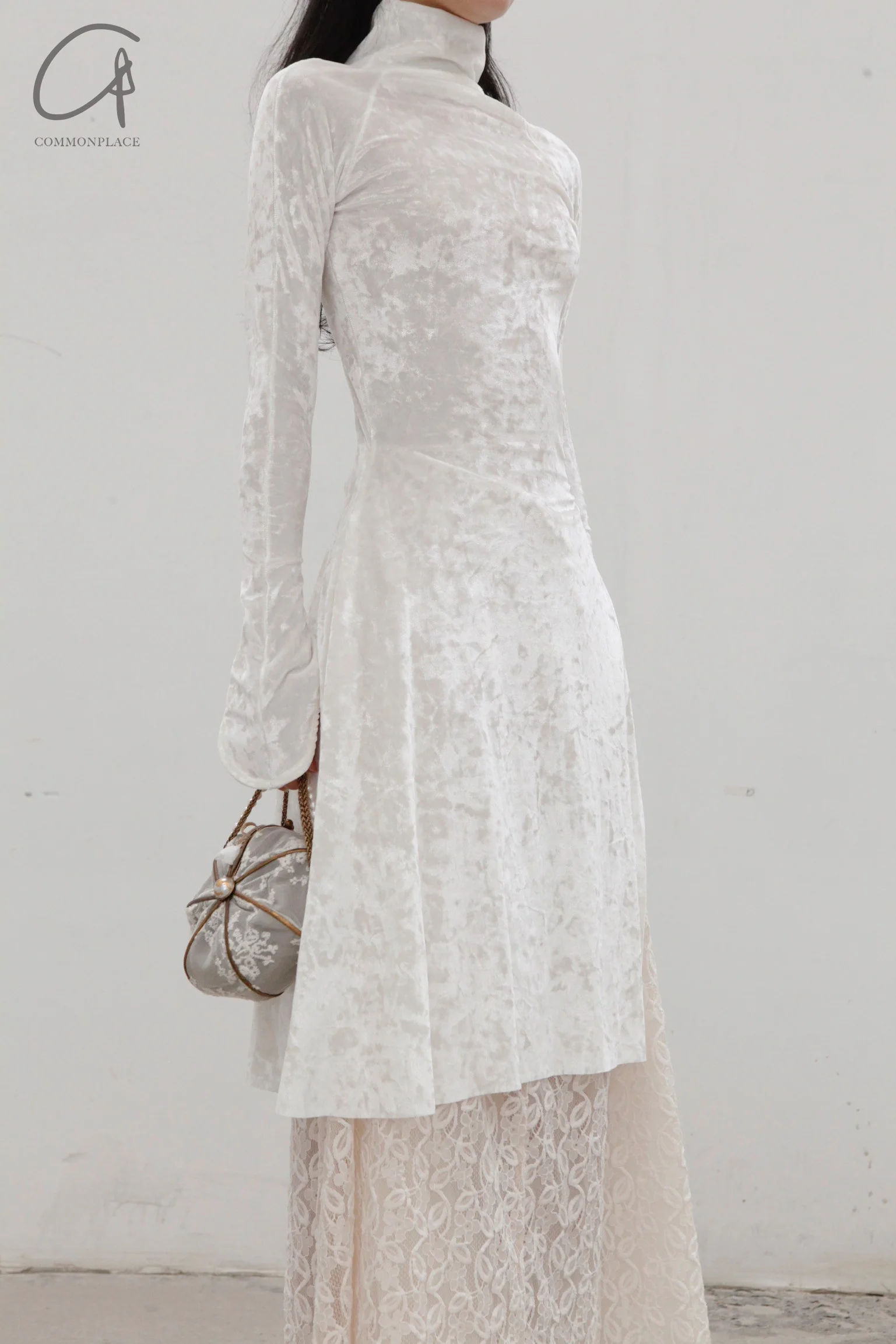pengtai velvet knitted turtleneck dress PTW22C03-1 white - Image 3