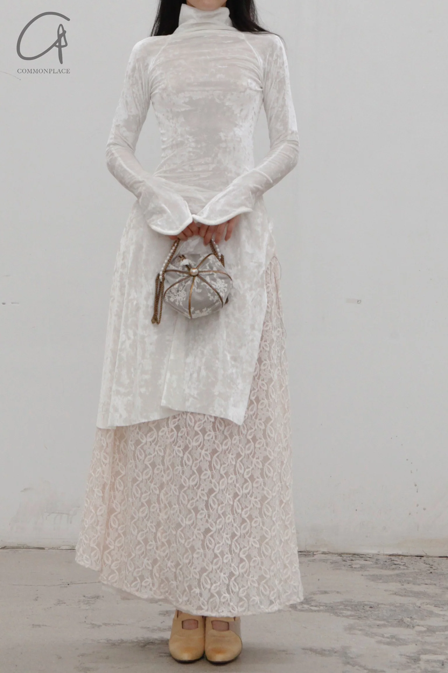 pengtai velvet knitted turtleneck dress PTW22C03-1 white - Image 6