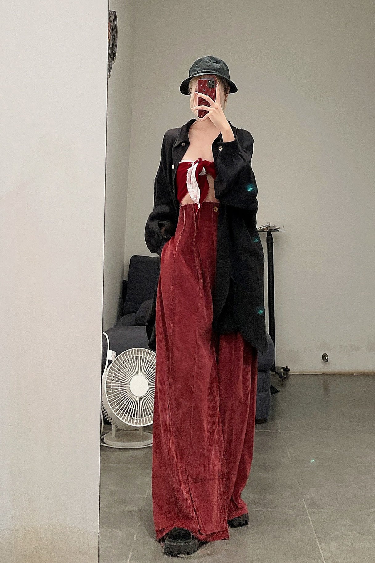 Peng Tai Classic High Waist Loose Casual Pants Collection PT-W20097-HONG Red PPT111 - Image 10