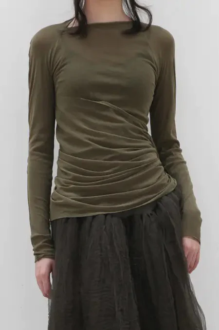 phoebe english gauze top olive green TOP 287