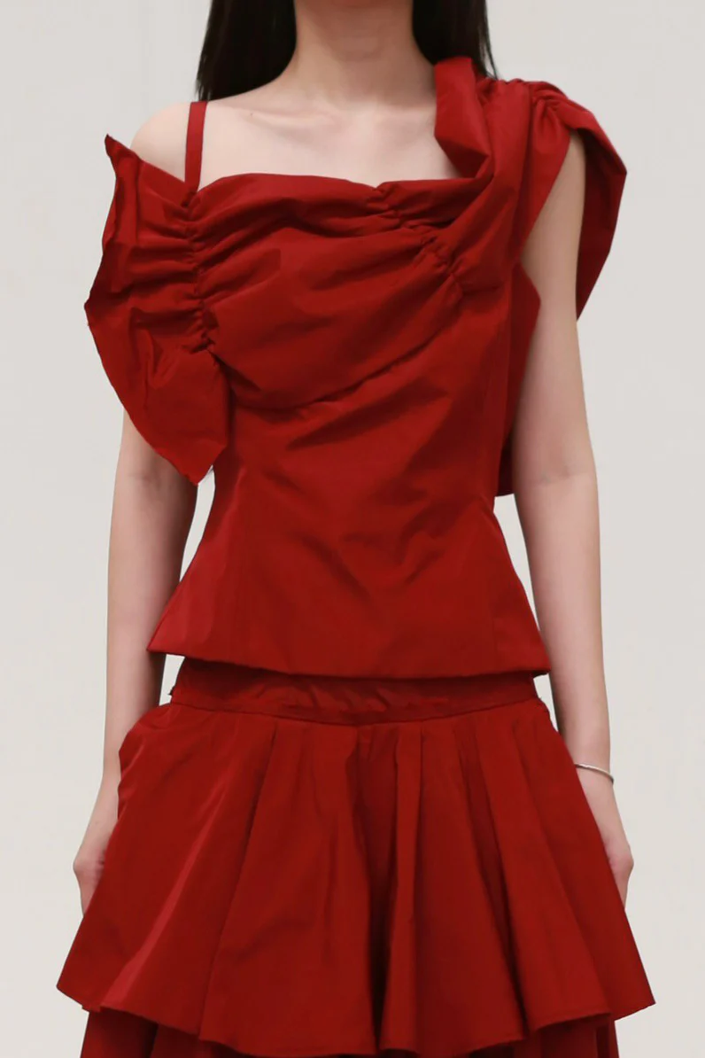 Renaissance Renaissance asymmetric draped corset RNS-THEA BUSTIER-RED RED THEA BUSTIER