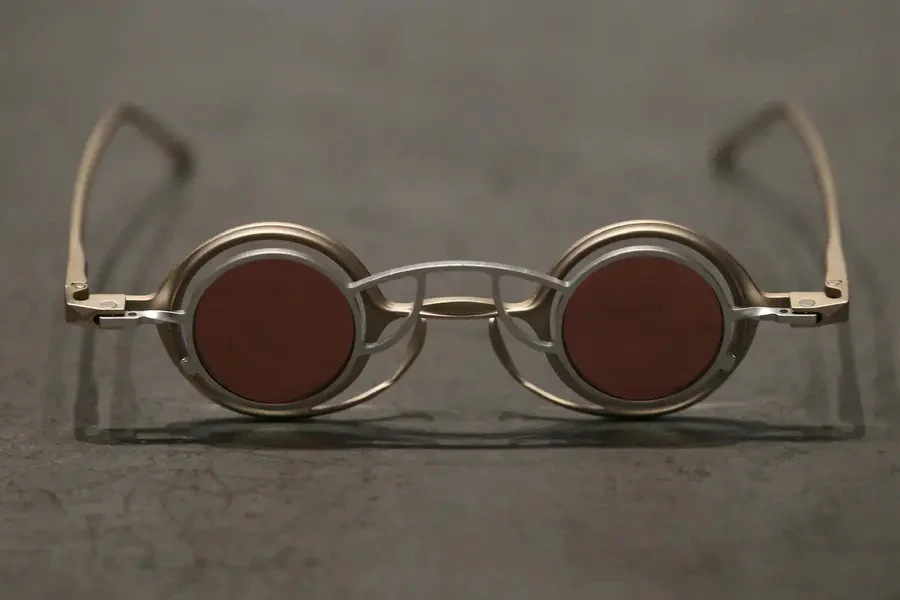Rigards X COMMONPLACE store joint limited edition salmon color detachable glasses RG0105TI RG-RG0105TI-QJY light gold and silver frame carmine red