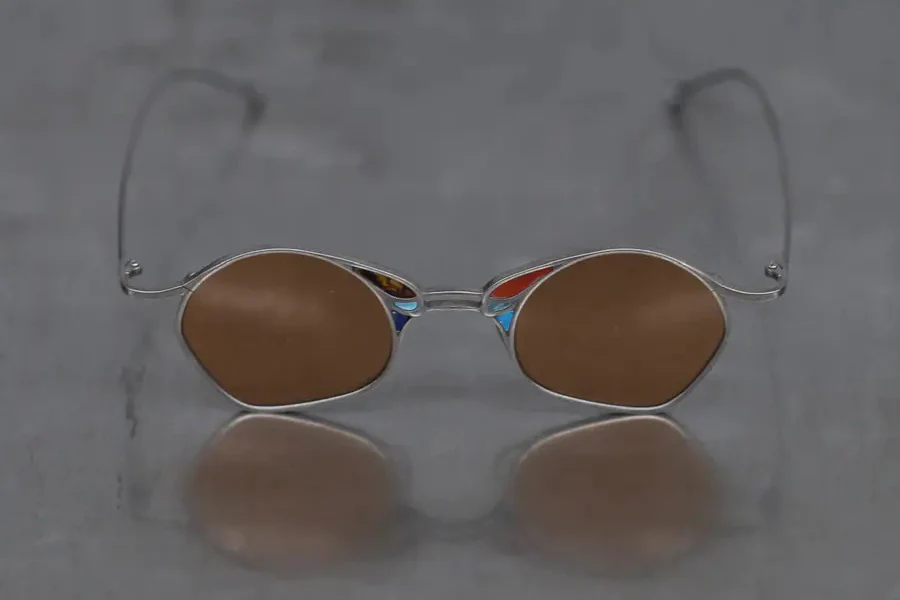 Rigards Titanium Hand Polished Eyeglasses RG-RG1032TI-GDTHJ RG1032TI Antique Titanium Matte Salmon Lenses - Image 2