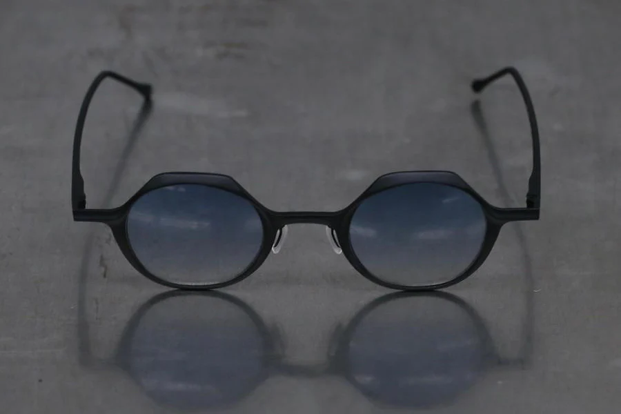 Rigards polygonal high degree handmade copper glasses RG0128CU series set RG-RG0128CU-HL black frame blue lens - Image 2