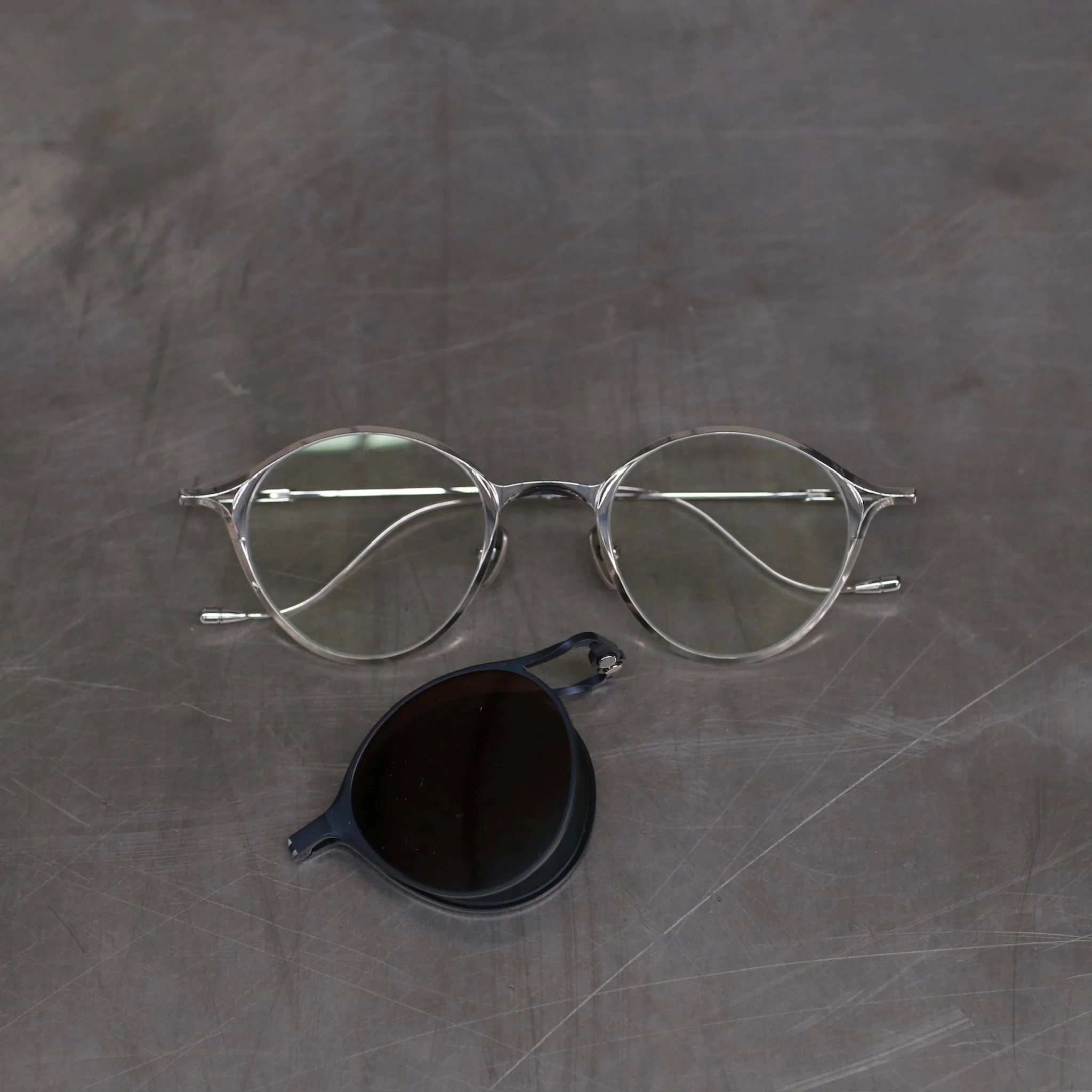 Rigards RG1038 Series Collection Detachable Double-Layer Plain Sunglasses RRG-RG1038TI-PGAHTMQTL Polished Frame/Dark Frame + Transparent Lenses/Bronze Blue Lenses