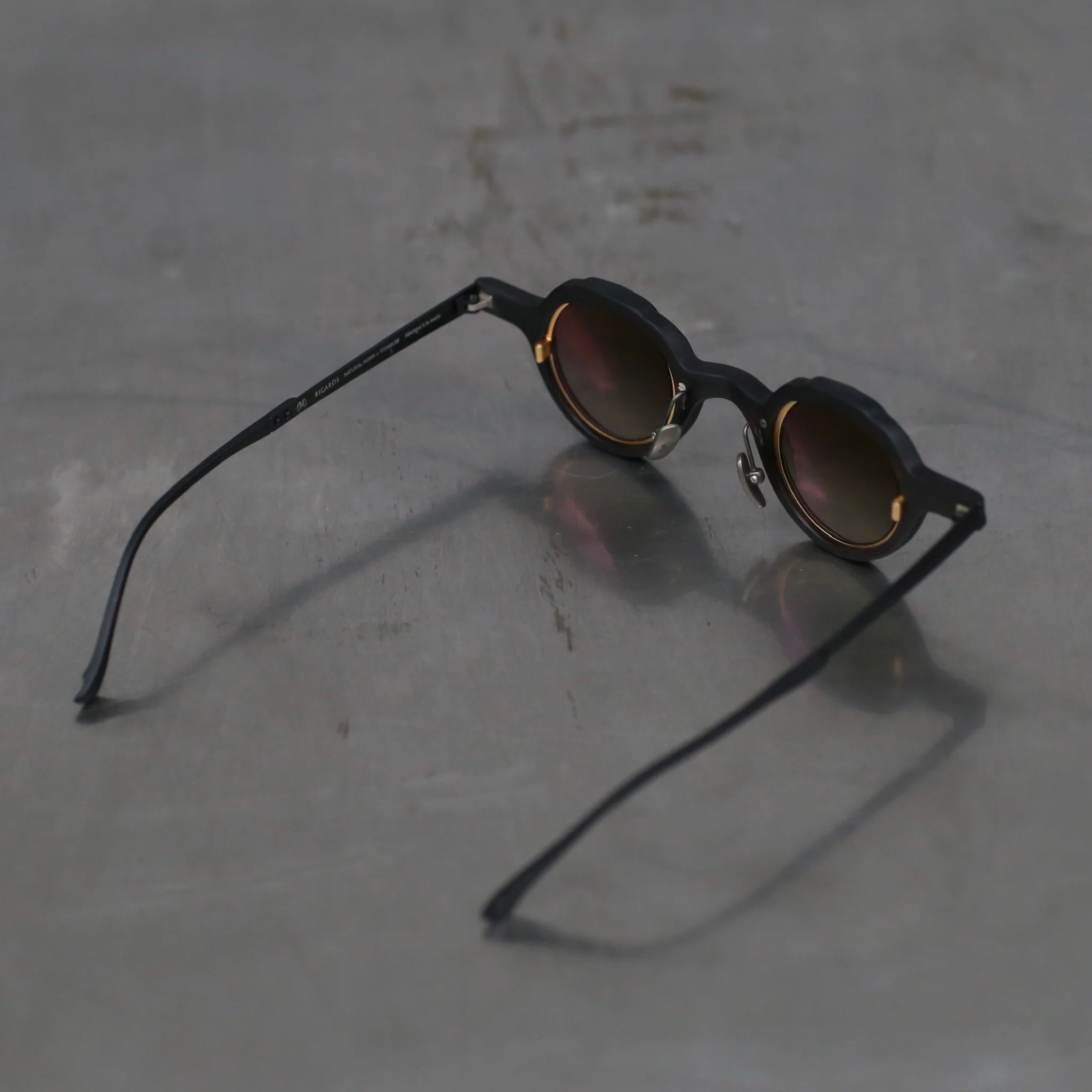 Rigards RG1064 series natural horn round frame sunglasses RG-RG1064-HKJBL black frame matte|polished with gradient green lenses - Image 4
