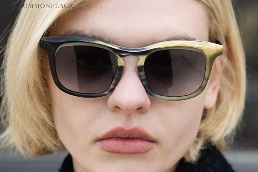 Rigards RG1085 series titanium alloy natural pig temples sunglasses RG-RG1085-HL-F black frame green lenses - Image 5