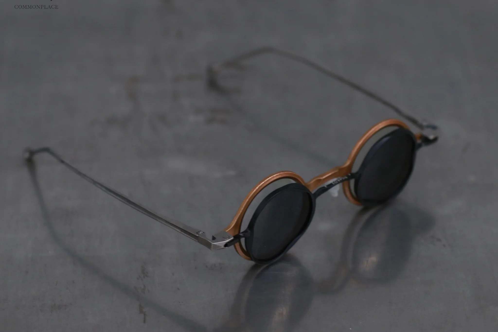 Rigards RG1912CU series titanium + copper double-layer sunglasses, antique red copper + black frame, transparent dark gray lens - Image 4