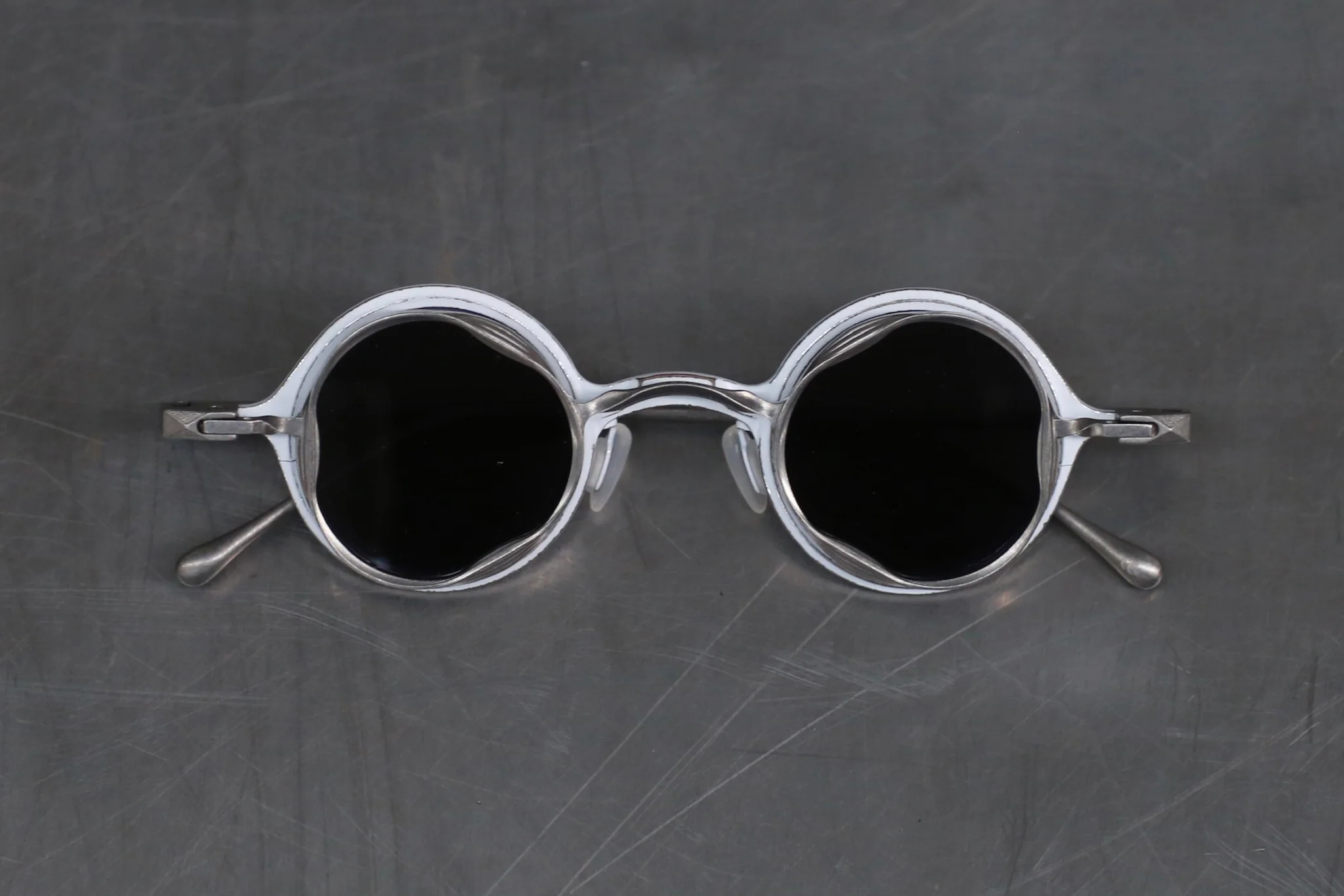 Rigards RG1912CU series titanium + copper double-layer sunglasses, chalk white + titanium frame, transparent dark gray lens - Image 2