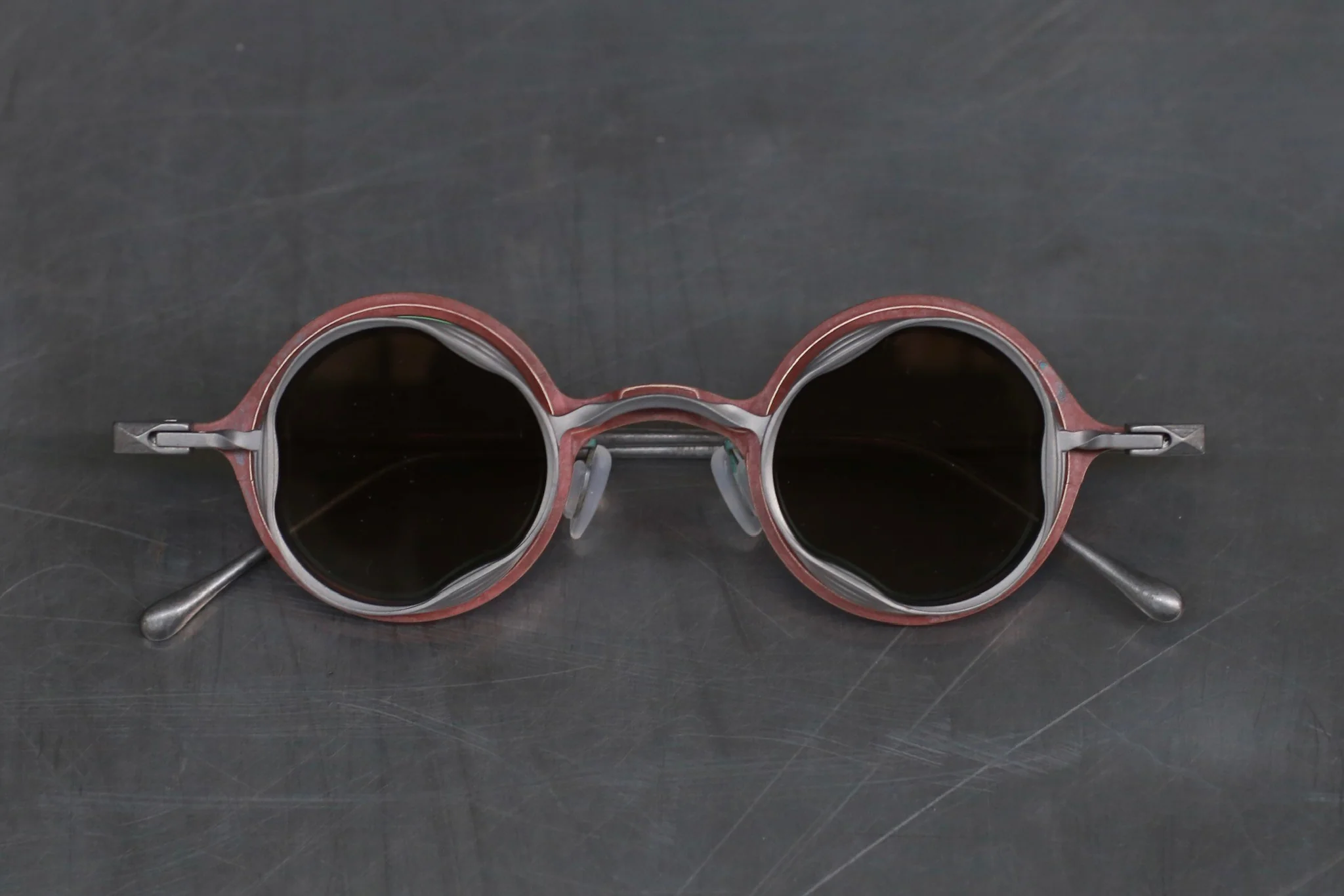 Rigards RG1912CU series titanium + copper double-layer sunglasses, rusty copper + frosted frame/transparent + bronze plate - Image 2