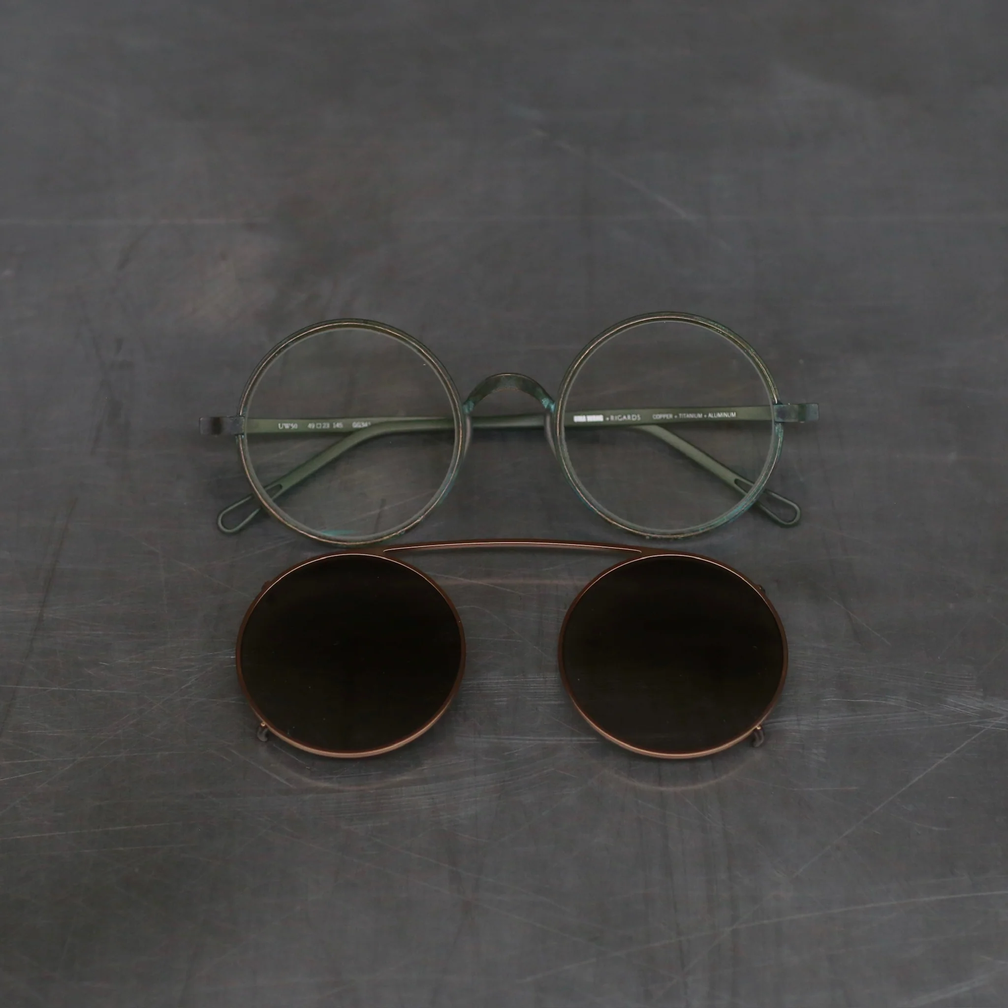 RIGARDS*UMA WANG Joint Magnetic Round Frame Sunglasses RG00UW50 Series RG-RG00UW50-FCQTTMJBQT Emerald Frame Bronze Frame Transparent Lens + Gradient Bronze Lens