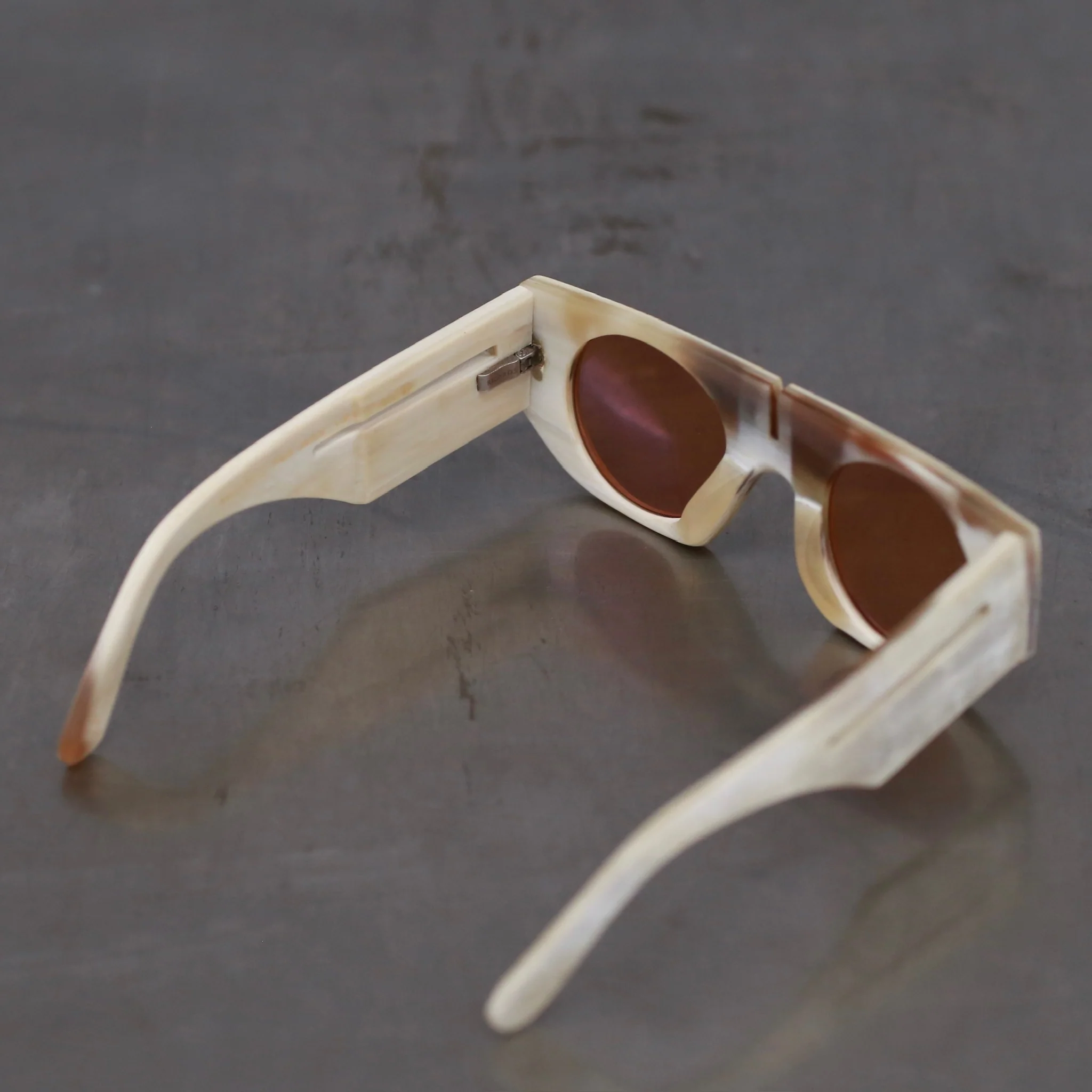 Rigards X INAISCE joint buffalo horn wire cutting high degree of handmade glasses RG00INA RG-RG00INA-DLSKGYP marble color frame salmon color lens - Image 4
