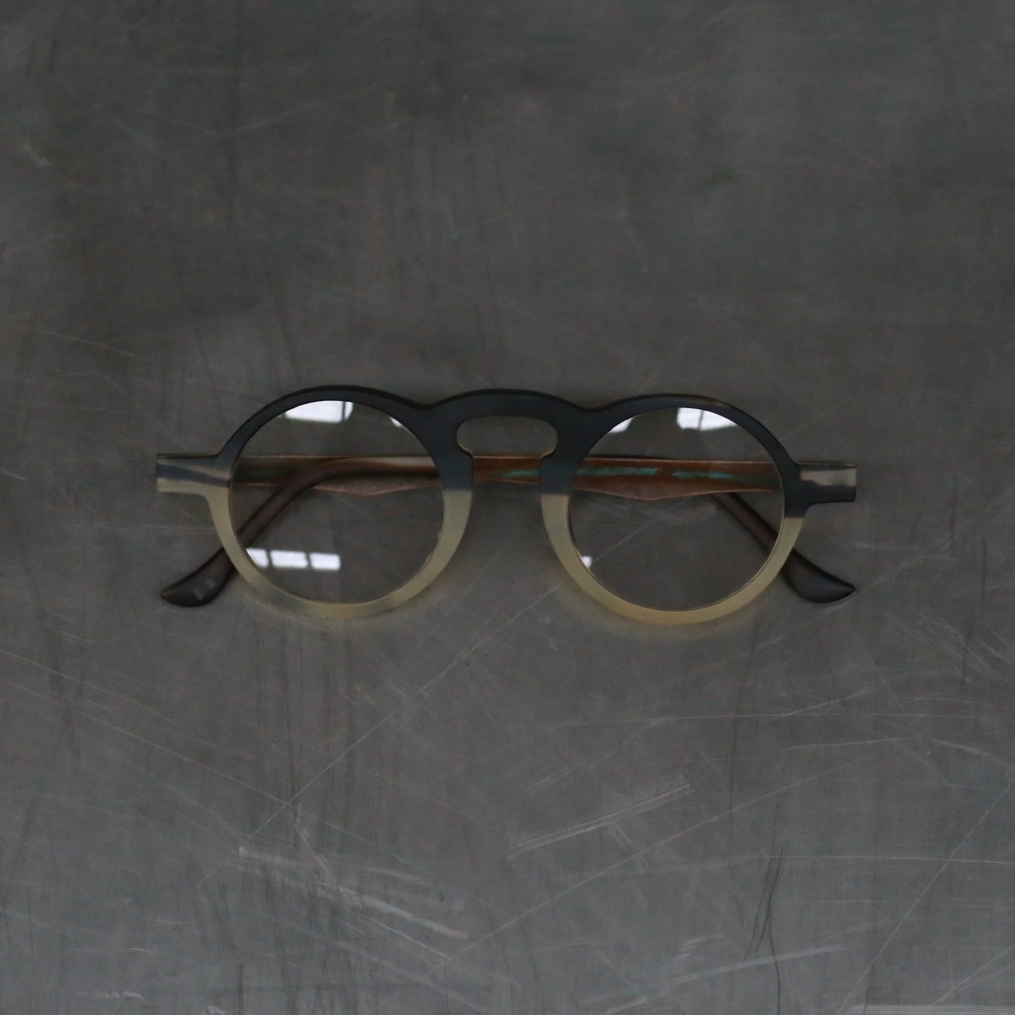 Rigards x UMA WANG collaboration: natural horn wire-cut handmade glasses RG00UW8 series RG-RG00UW8-MCTM camouflage frame with transparent lens