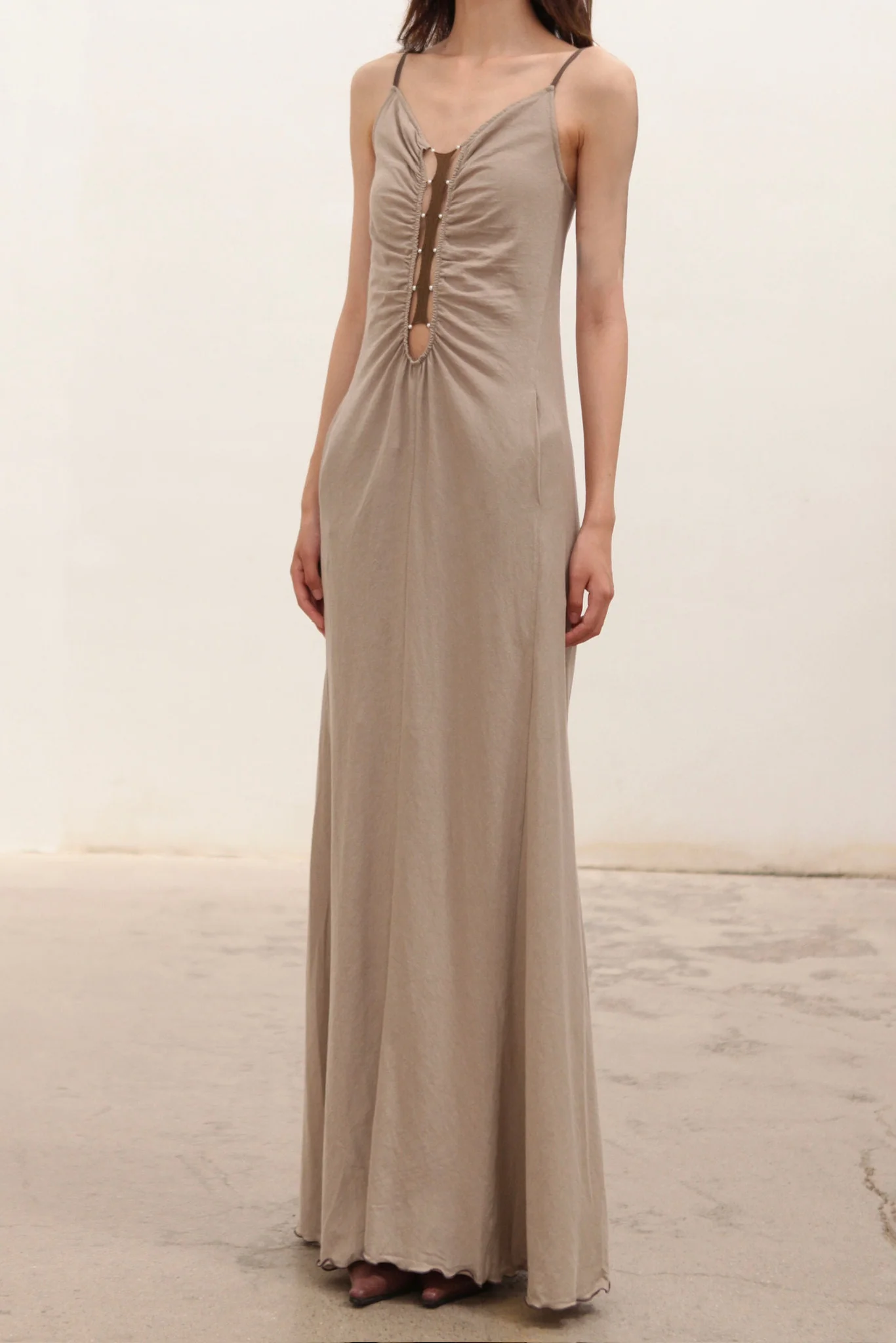 RUI built 25 autumn and winter cotton and linen lace long dress RUI-RAW25WV04-Ficelle camel brown - Image 2