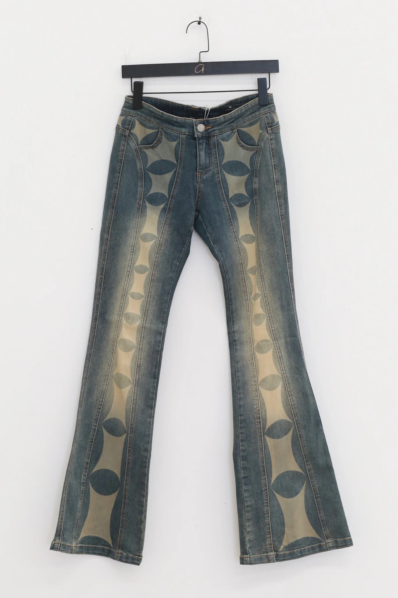RUI built 25 autumn and winter G waist print denim flared casual pants A25WV21 Grey Blue
