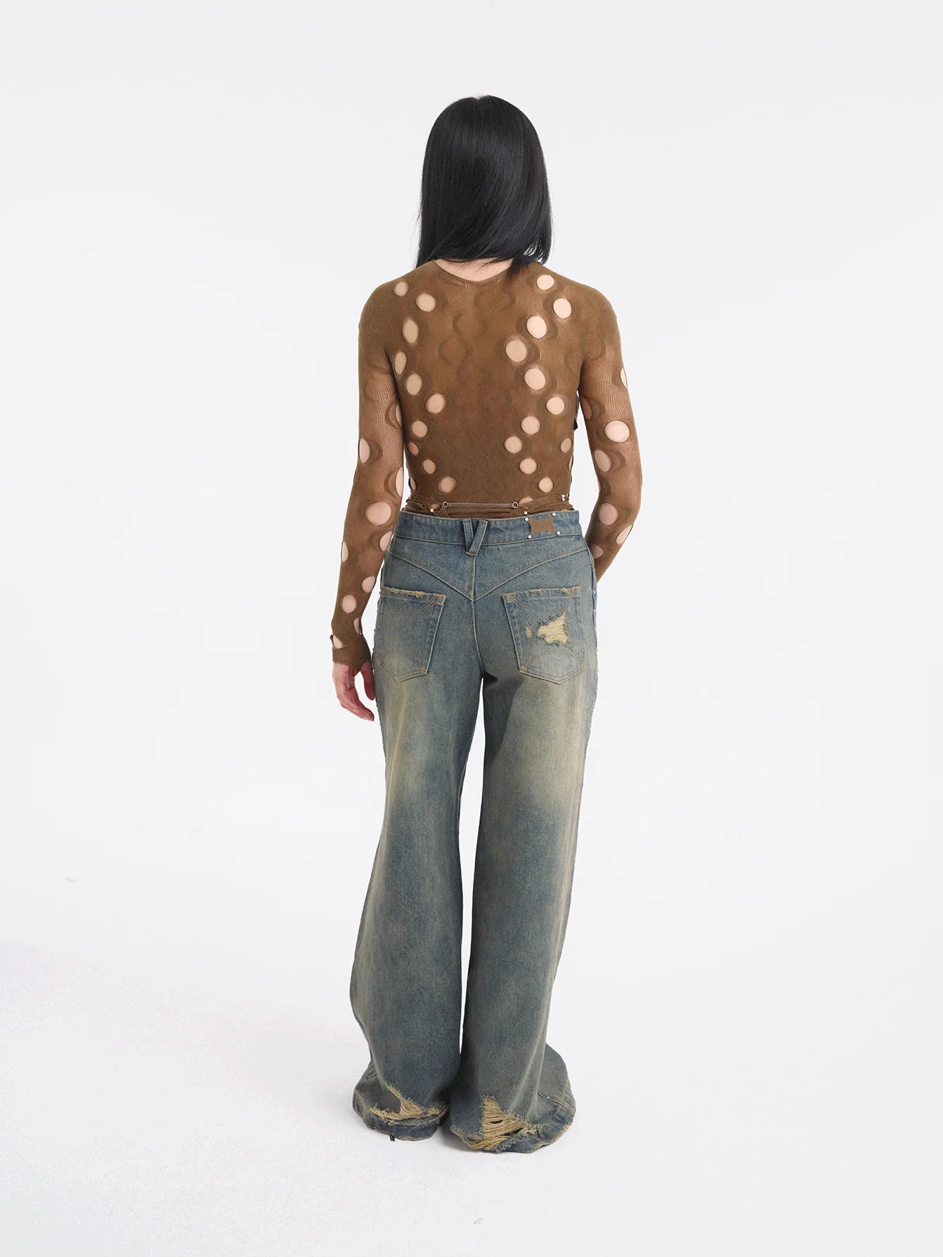 RUI built 25 autumn and winter G waist rivet wide-leg jeans RUI-RAW25WV20-Grey Blue - Image 21