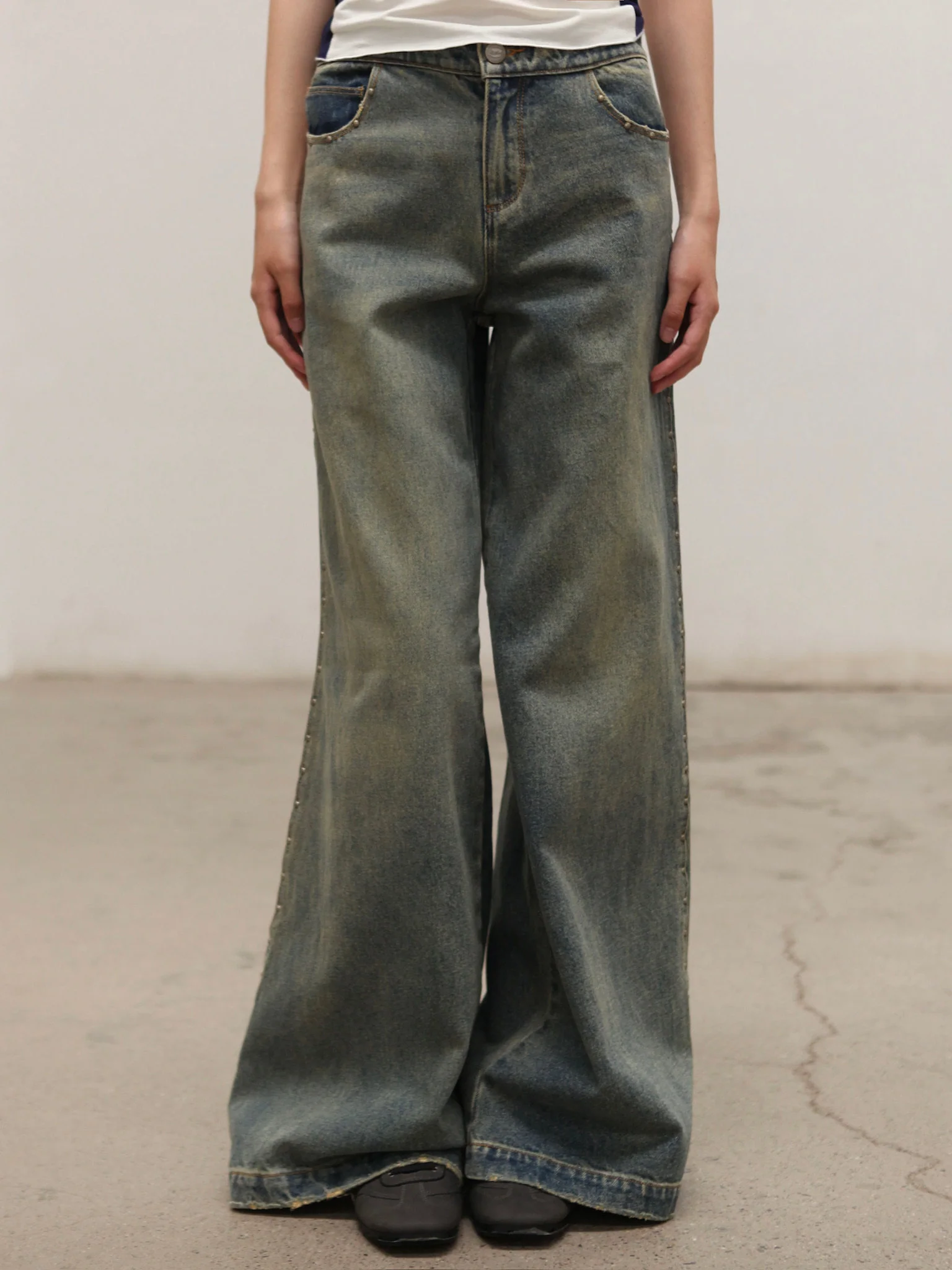 RUI built 25 autumn and winter G waist rivet wide-leg jeans RUI-RAW25WV20-Grey Blue - Image 7