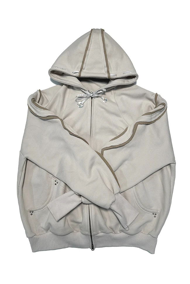 RUI built 25 autumn and winter patchwork loose drawstring zipper sweatshirt RUI-RAW25WV14-SeaShell