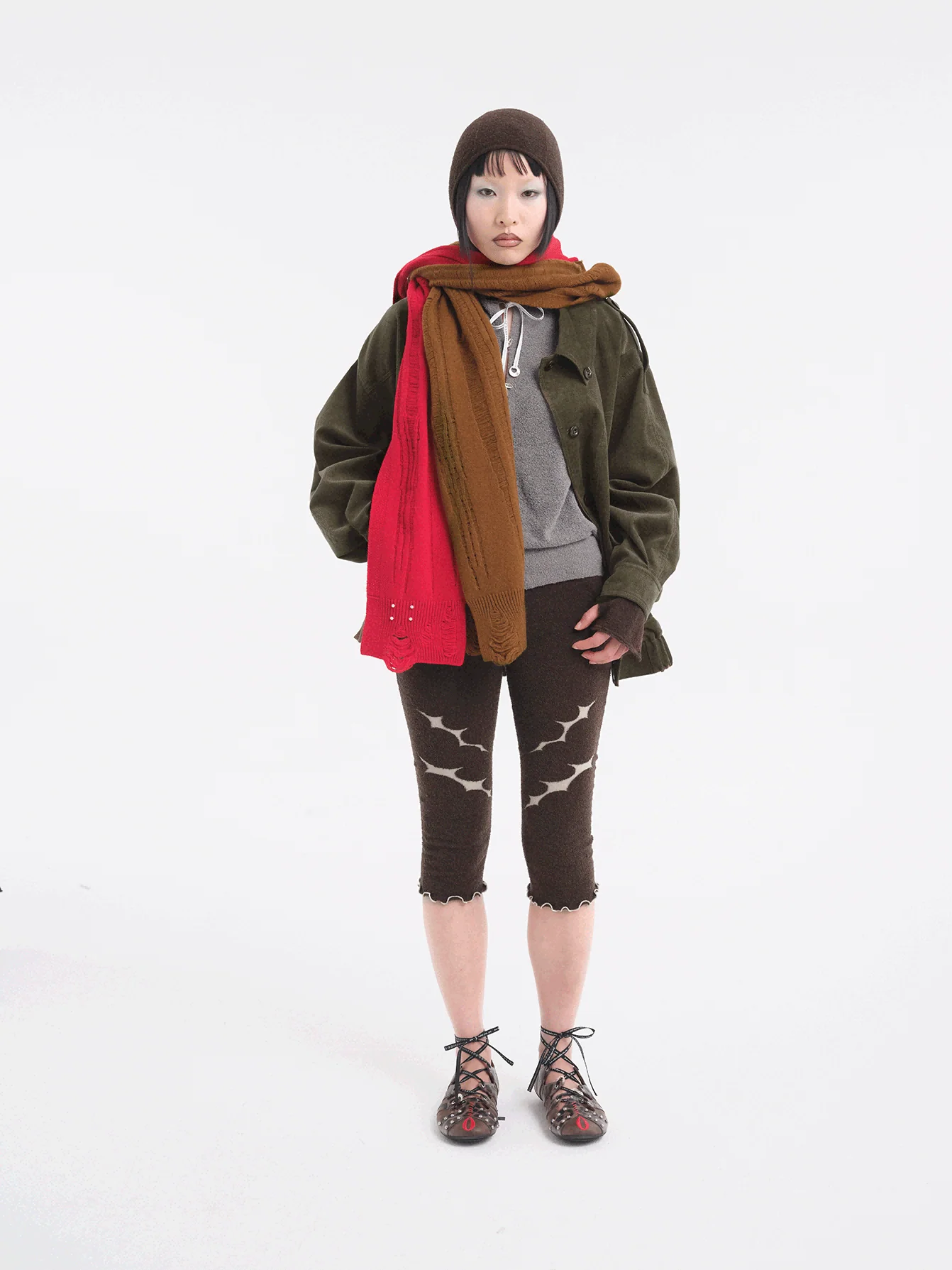RUI built 25 autumn and winter wool floating line color matching scarf RUI-RAW25AC02-Caramel+Ruby Caramel+Ruby Caramel+Red - Image 6