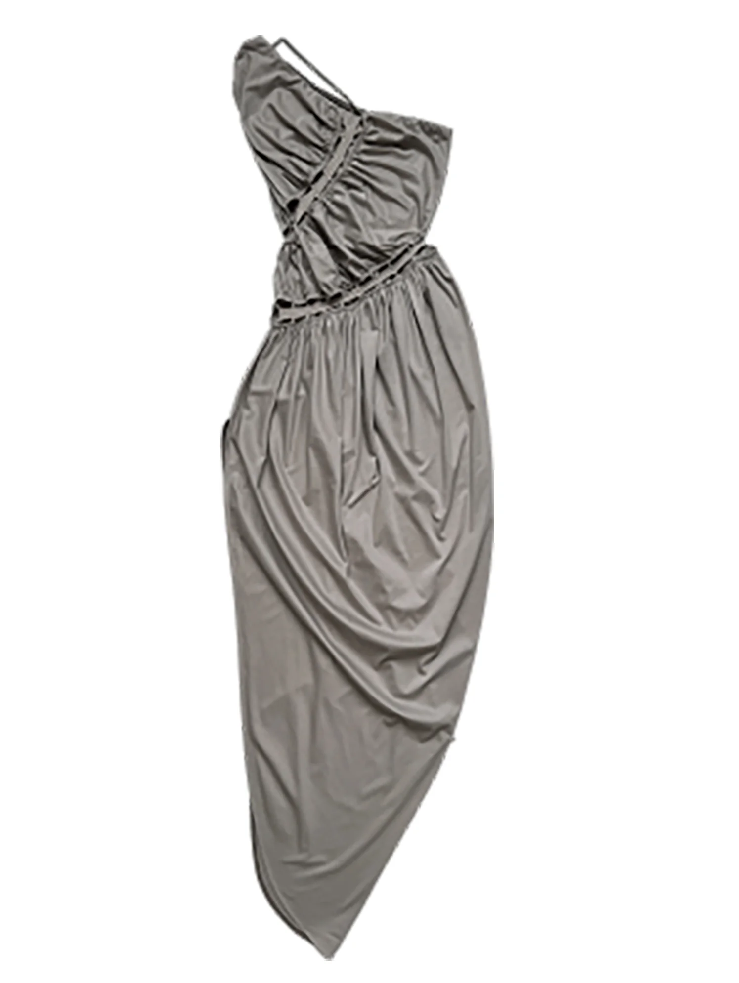 RUI built 25 spring and summer one-shoulder stitching pleated dress RUI-RSS25WV12-HUI Gray Smoke - Image 8