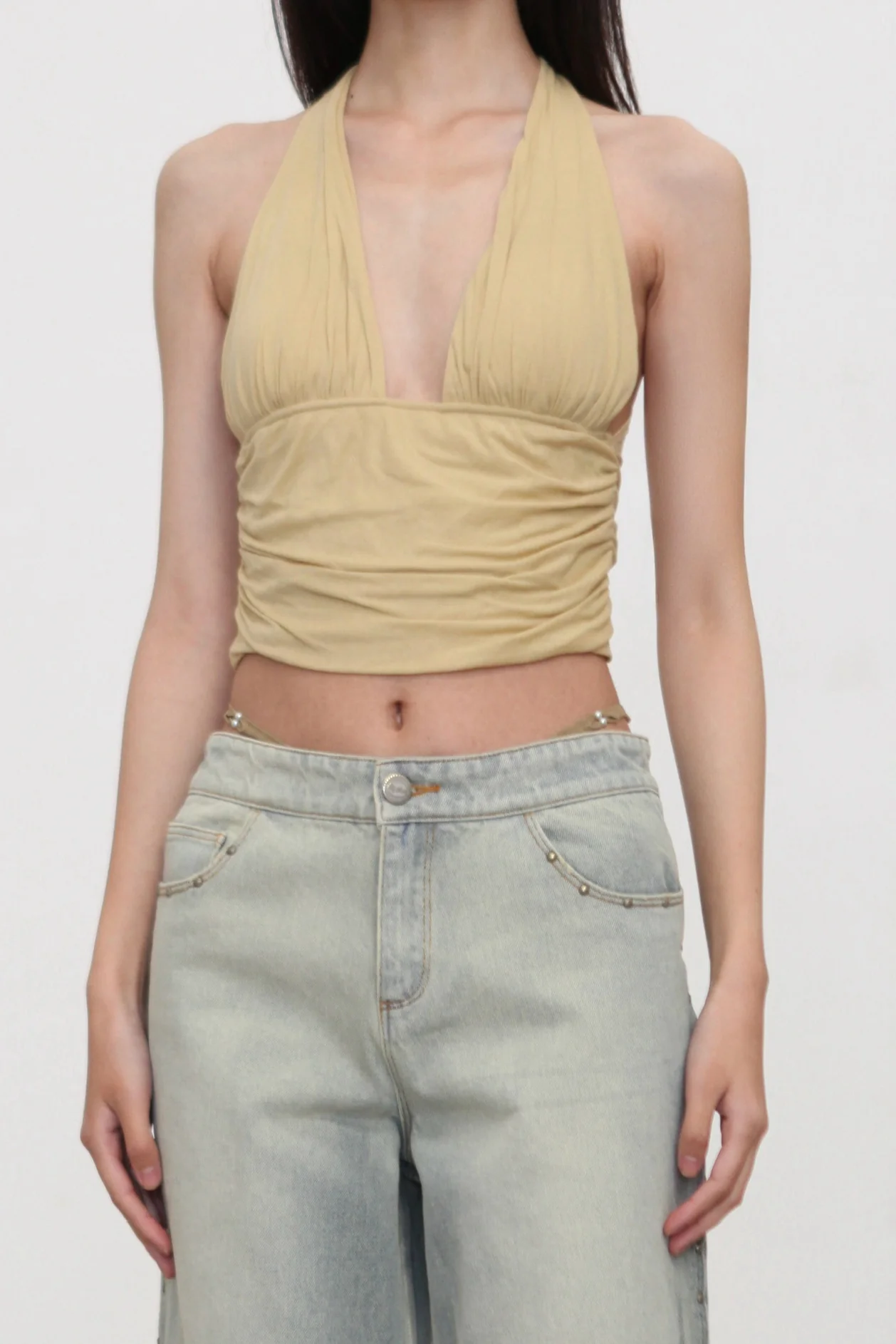 RUI built 26 Early Spring Knot Halter Neck Top Vest RUI-S26WV01WHS-Wheat