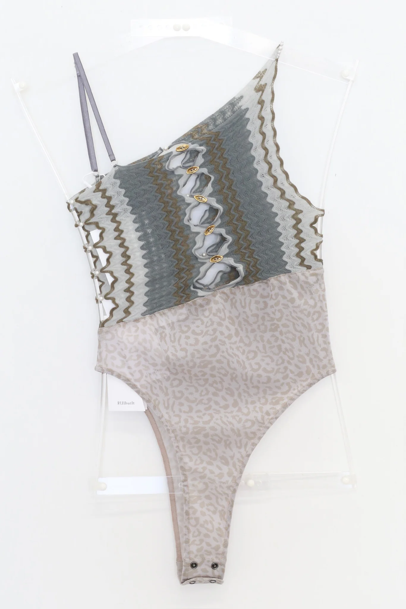 RUI built 26 Early Spring Ripple Knit Patchwork Leopard Print Mesh Bodysuit RUI-S26CB03-Shale Shale Grey - Image 2
