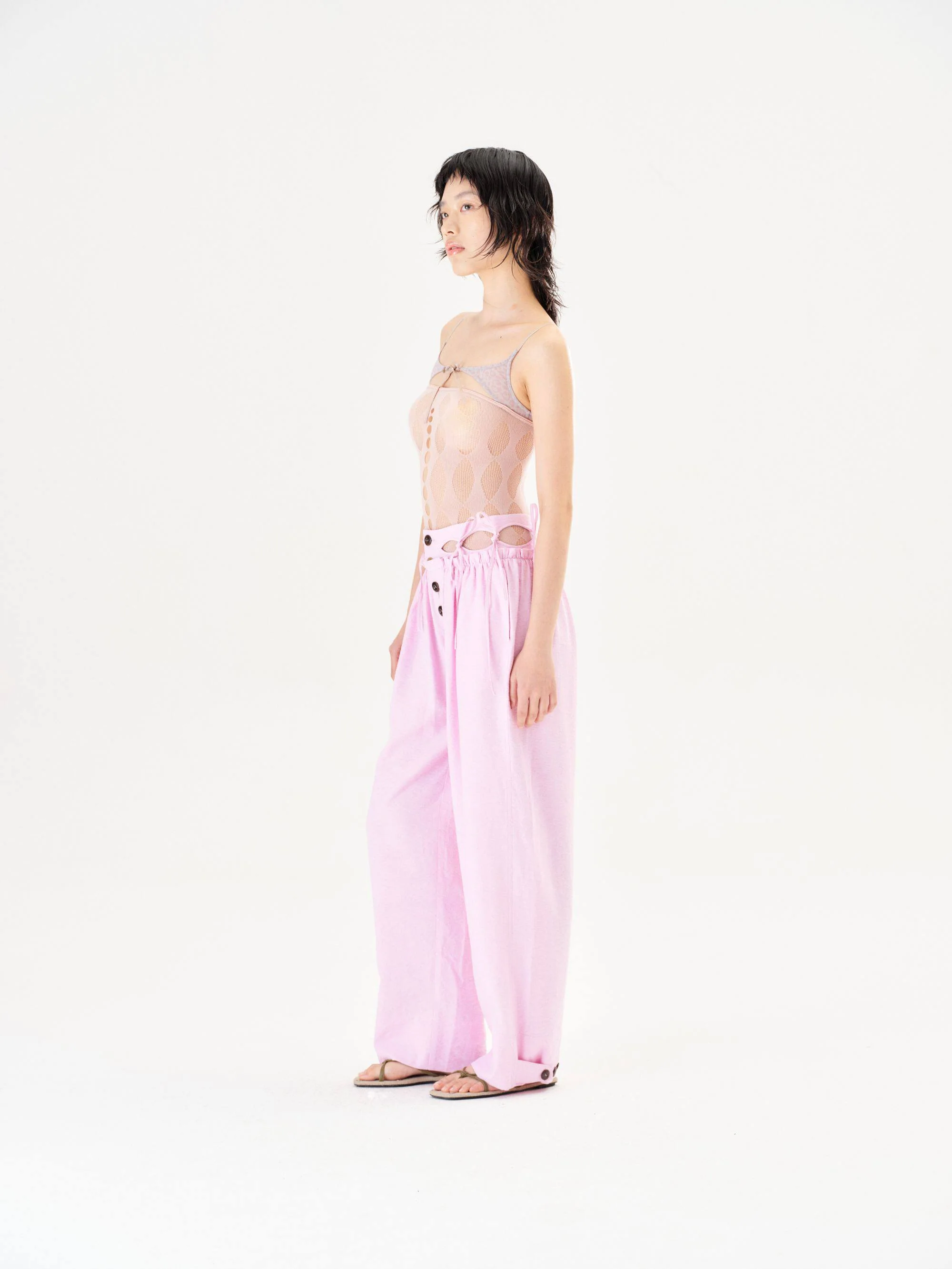 RUI built 26 Spring/Summer Linen-Feel Silk Hollow-Out Casual Pants RUI-S26WV16-Cameo Rose - Image 10