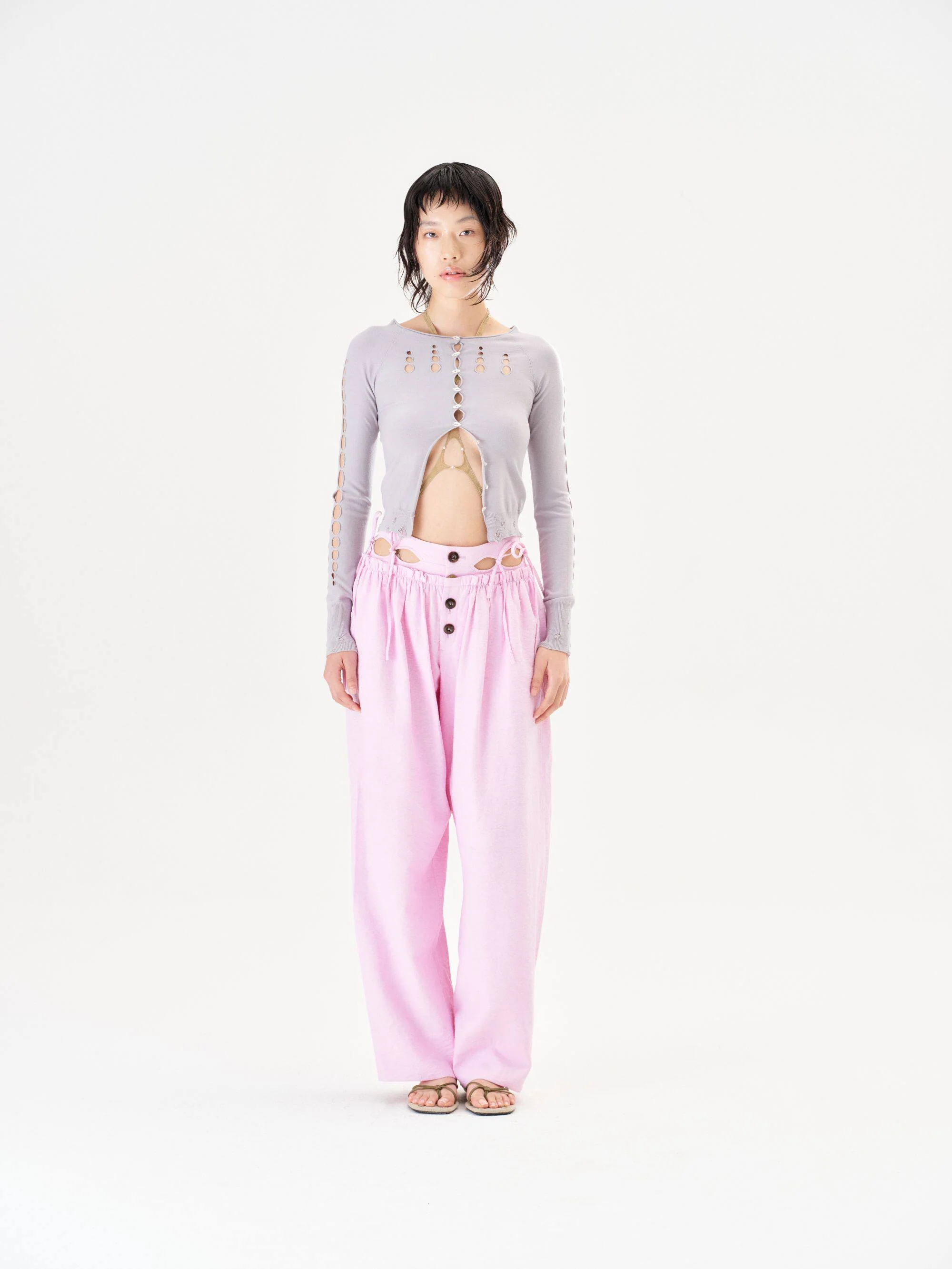 RUI built 26 Spring/Summer Linen-Feel Silk Hollow-Out Casual Pants RUI-S26WV16-Cameo Rose - Image 6