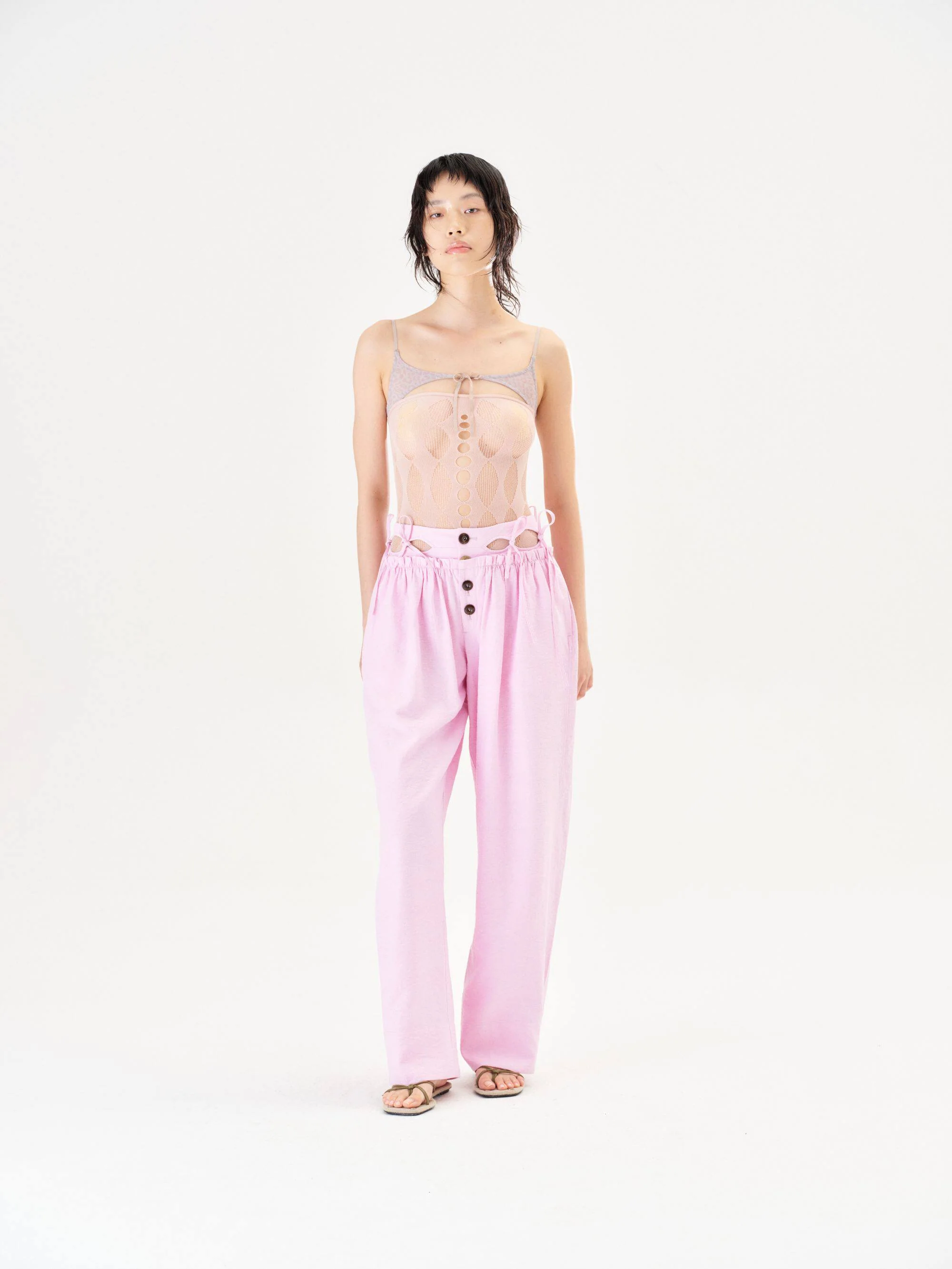 RUI built 26 Spring/Summer Linen-Feel Silk Hollow-Out Casual Pants RUI-S26WV16-Cameo Rose - Image 9