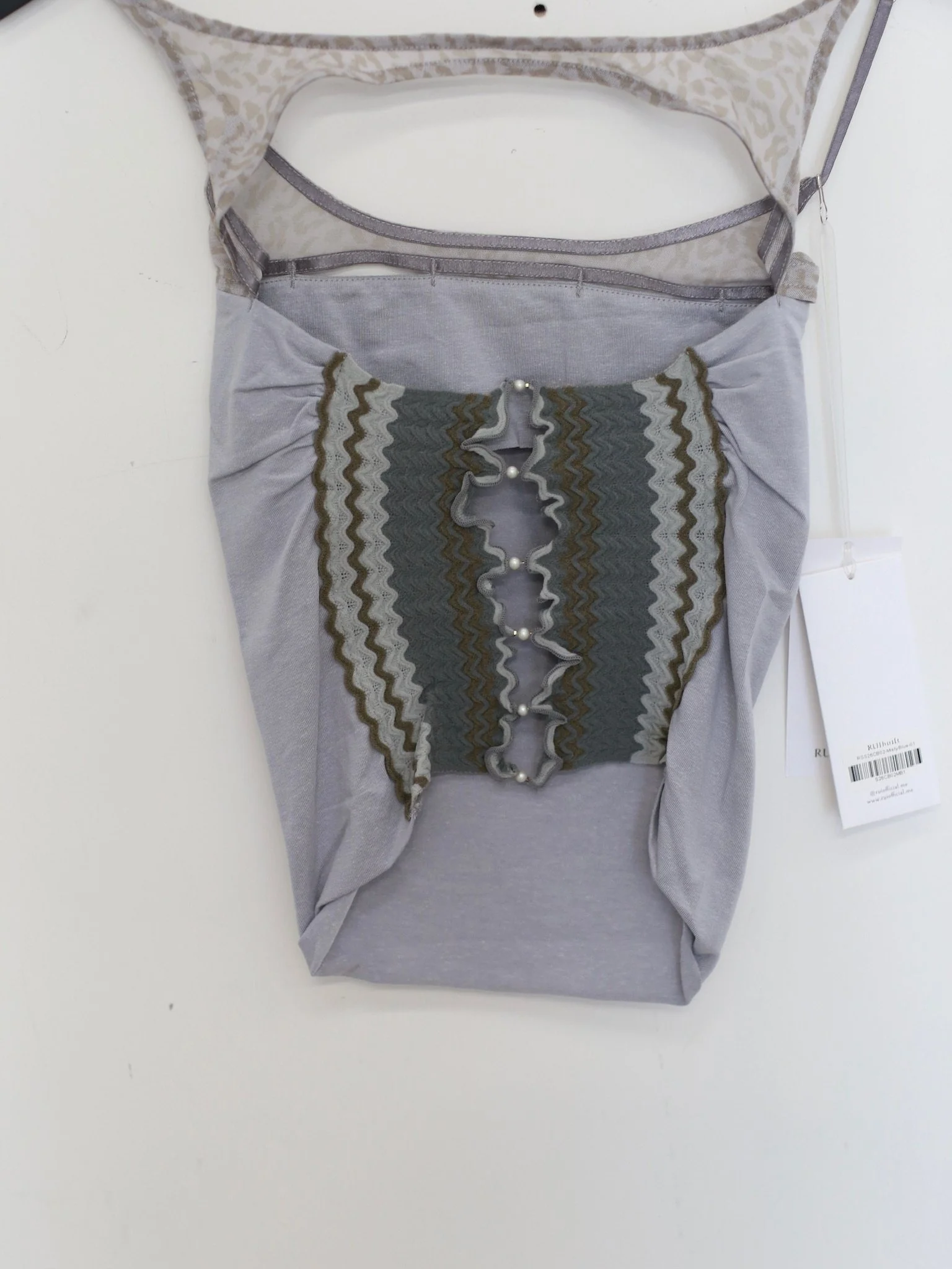 RUI built 26 Spring/Summer Ripple Knit Patchwork Leopard Print Mesh Camisole RUI-S26CB02MB1-Misty Blue - Image 4