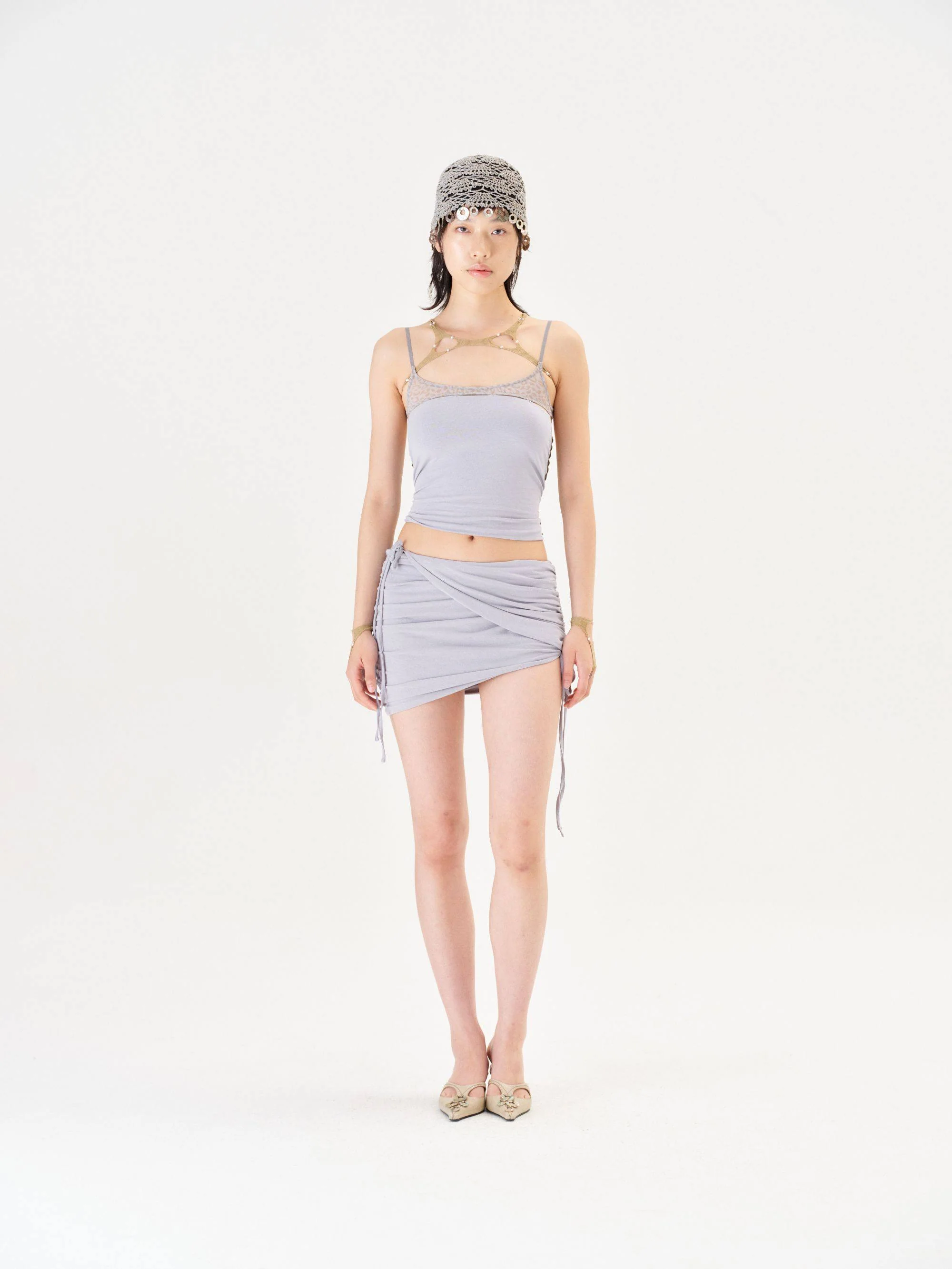 RUI built 26 Spring/Summer Ripple Knit Patchwork Leopard Print Mesh Camisole RUI-S26CB02MB1-Misty Blue - Image 7