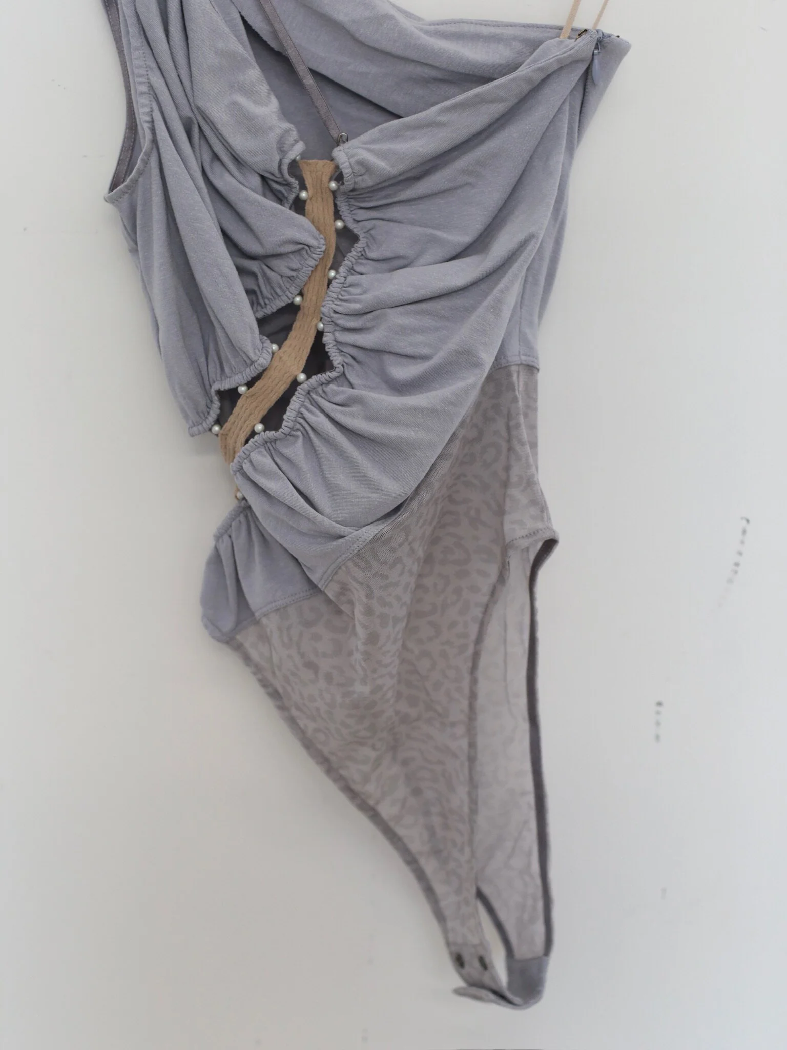 RUI built 2026 Spring/Summer One-Shoulder Gathered Leopard Print Mesh Jumpsuit RUI-S26WV07-Misty Blue - Image 6