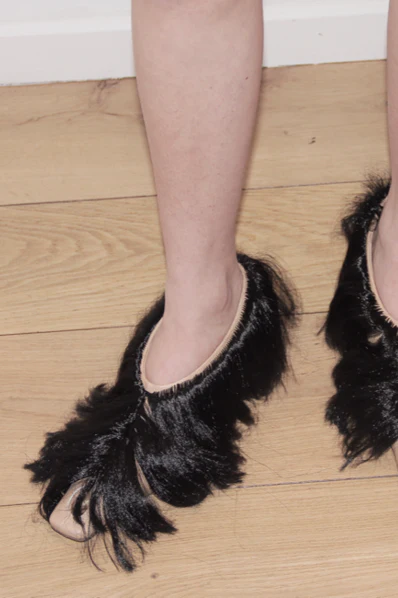 RUI Cutout Long Hair Pumps RUI-RAW22SH01-TUO Ficelle w onyx hair Camel Upper with Black Long Hair - Image 7