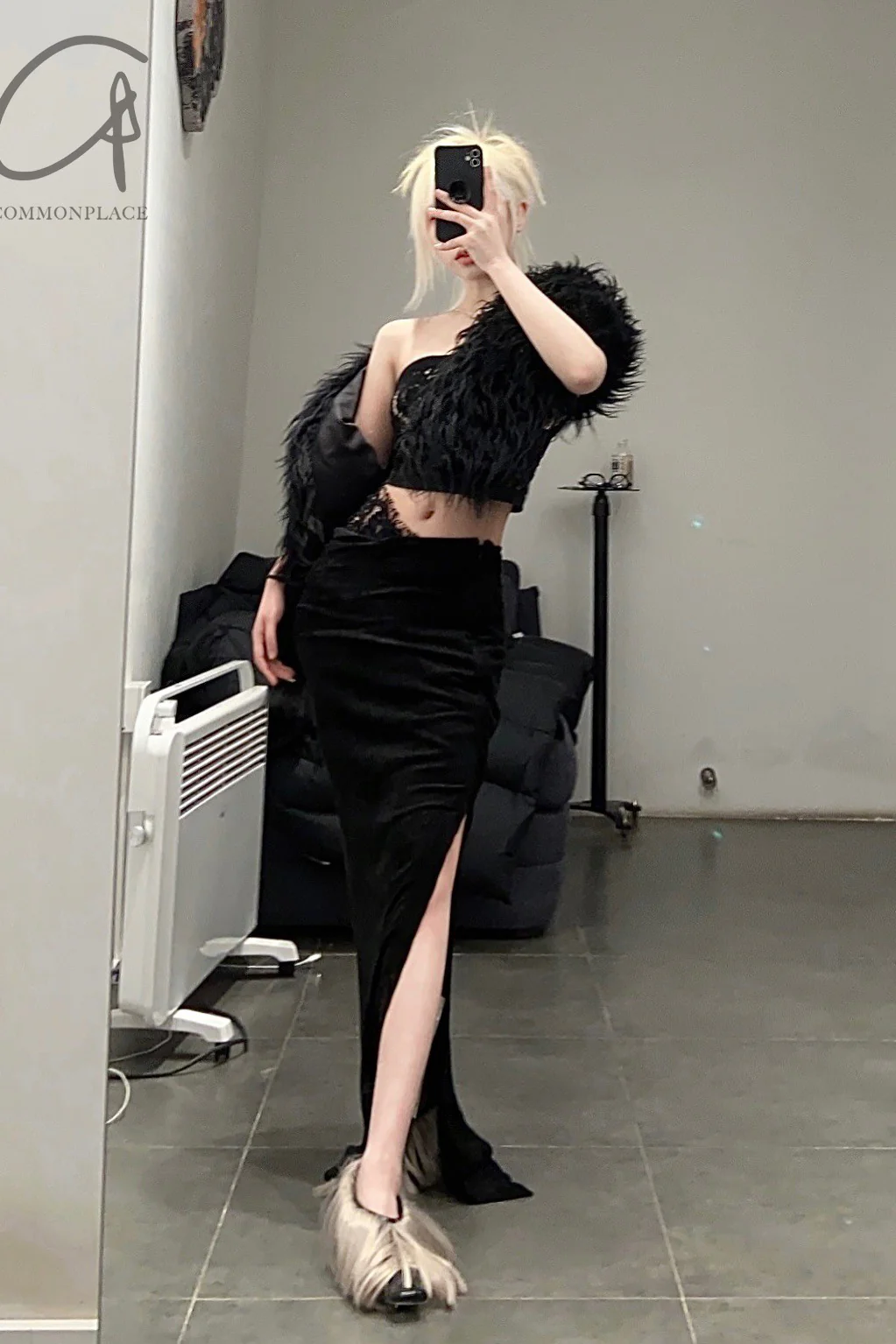 RUI cutout long hair pumps RAW22SH01 Onyx w ficelle hair black upper with camel brown long hair - Image 18