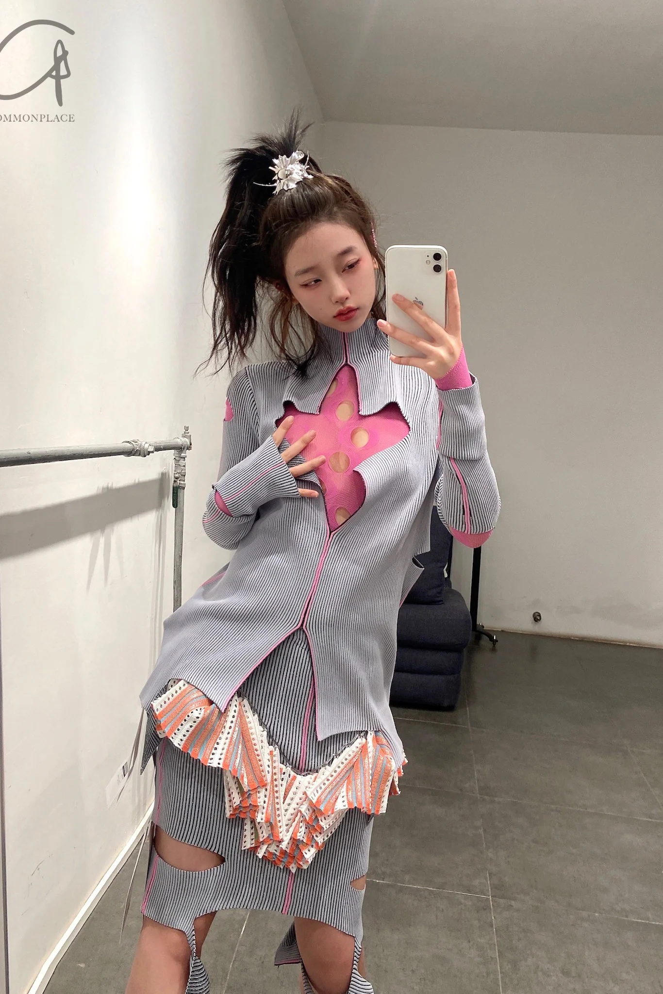 Rui Zhou JW03 series hollow long-sleeved elastic top RUI-RUIFW21JW03F-TAOHONG Fuschia Aqua RUIFW21JW03 - Image 7