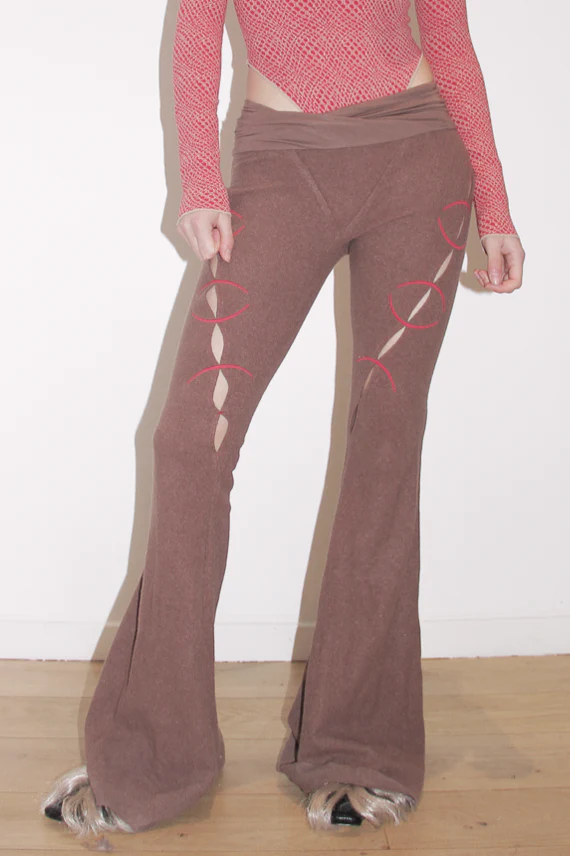 RUI Embroidered Flared Pants RAW22WV04 Chestnut&Ruby Brown Chestnut & Red - Image 5